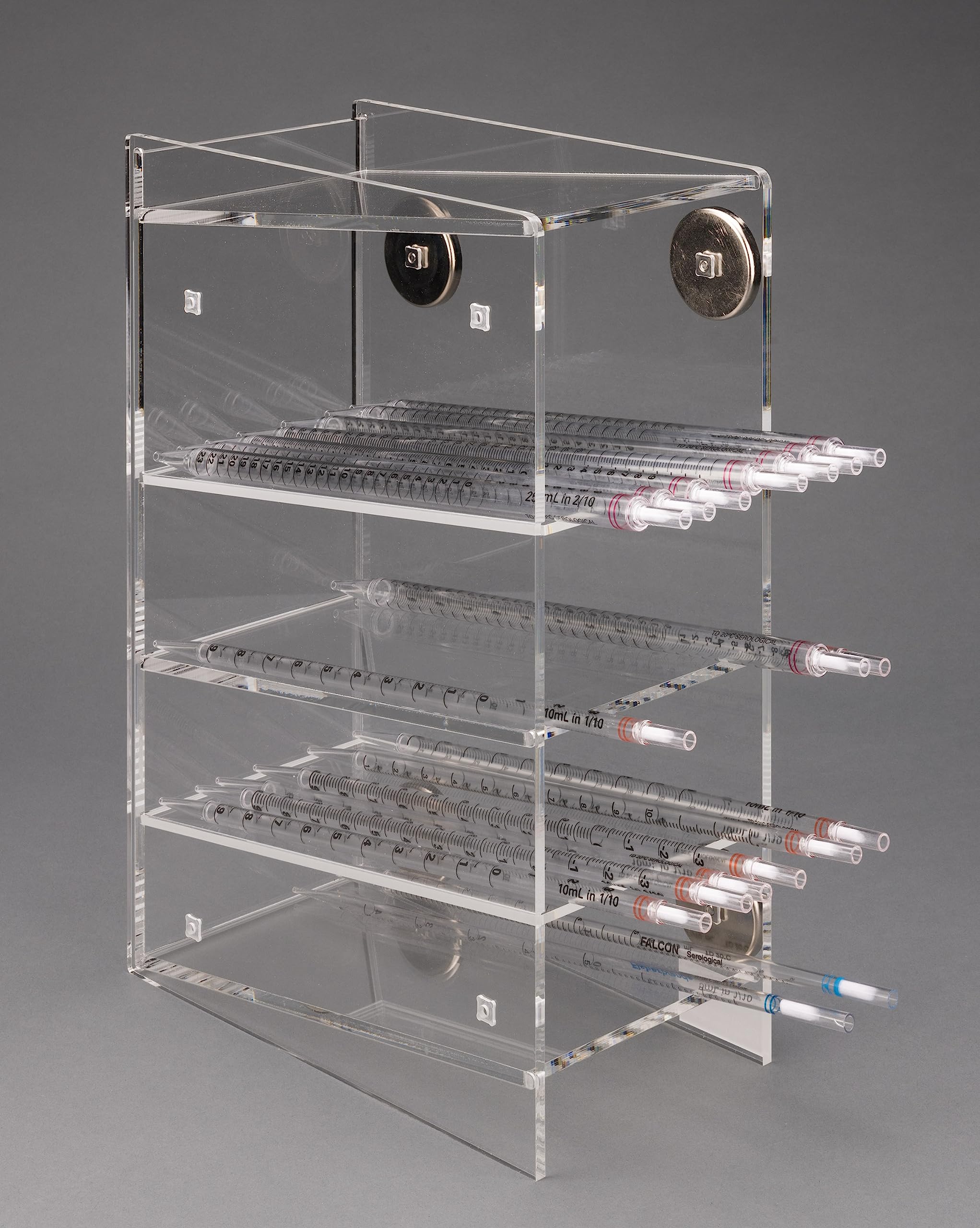 Extra Wide Acrylic Serological Pipette Holder-Acrylic (Powerful Magnets (Magnets4), No Bracket)