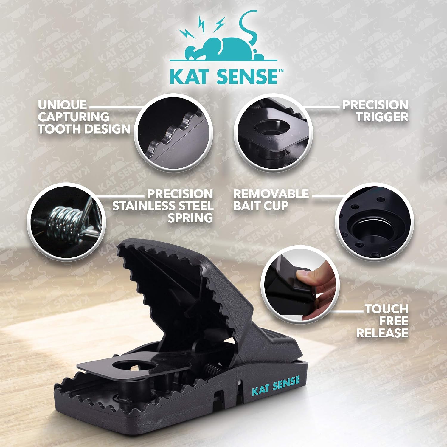 Kat Sense Indoor Mouse Traps That Work, Humane Instant Kill Snap Trap for Small Rats, Pest Control Reusable Outdoor Mousetrap 12 Pack