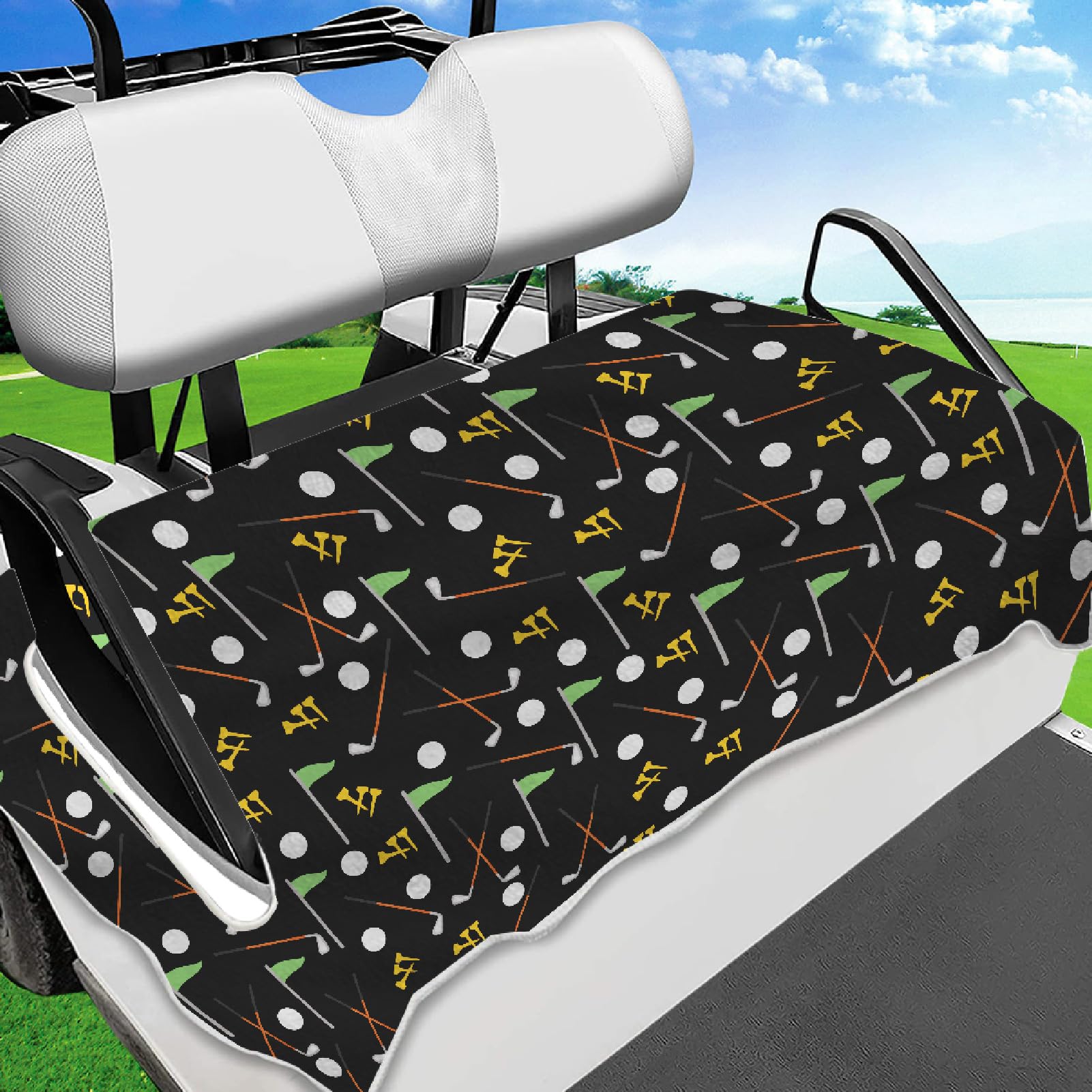 PRESSINART Golf Cart Seat Covers Golf Cart Towel Blanket Black Sports 51 x 31 Inch Universal Size Microfiber Softer Skin Friendly Breathable Keeps Seat Cool and Comfortable for Club Cars Accessories