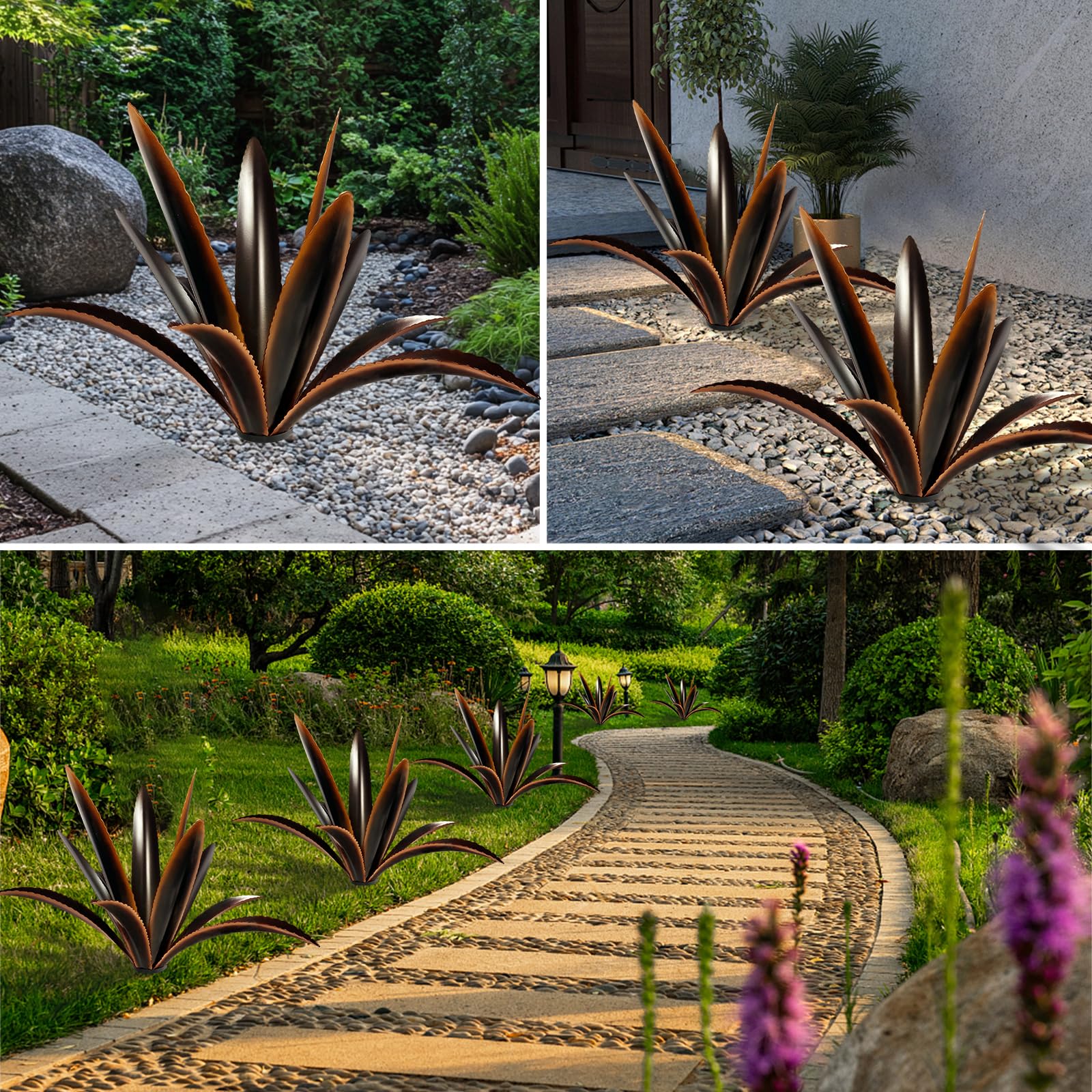 TOMBABY Enlarge Thickened Wind Resistant Metal Agave Garden Art Country Garden Sculpture Statue Outdoor Decoration Agave Metal Plant Courtyard Lawn Ornament Gift (1, 12 Leaves Black) view 5