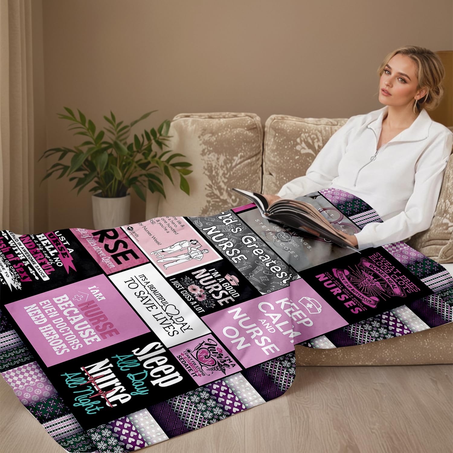 Feigong Manta ultrasuave con temática de Enfermera, Manta de Microfibra de Felpa Sherpa, Regalos para Mujeres, Enfermeras, Manta cálida y acogedora para Cama y sofá (Manta de Enfermera 04, 130 cm x