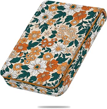 Business Card Holder, PU Leather Printing Business Card Case Pocket with Magnetic Shut, Portable Business Card Carrier Holder for Women or Men Flower-Yellow