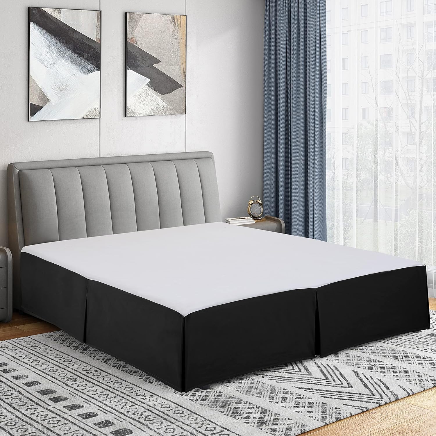 Cathay Home Twin Bed Skirt - Double Brushed Microfiber Pleated Easy Fit Bed Skirt, Ultra Soft Fade & Wrinkle Resistant Dust Ruffle for Twin Size Bed, Dark Black