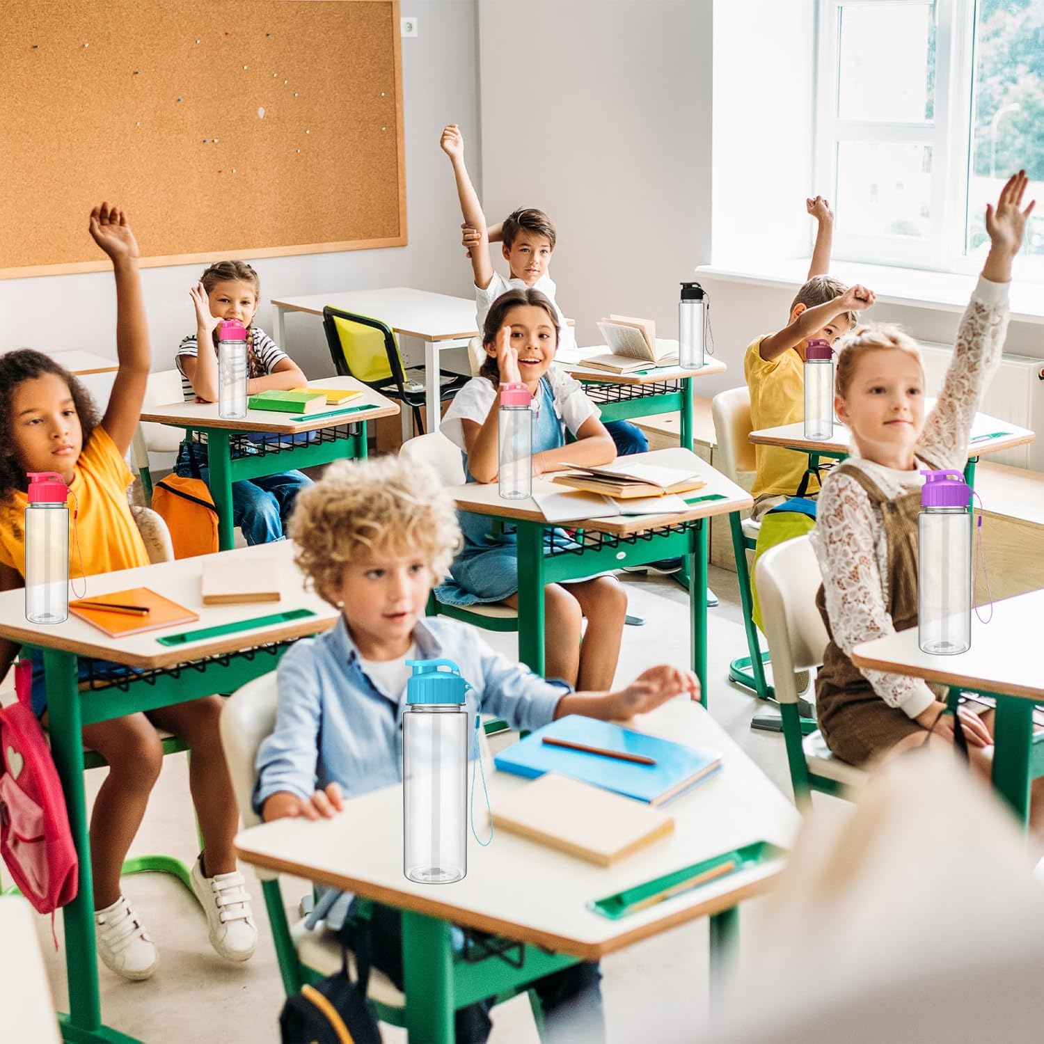 33 Pcs 17 oz Water Bottle Bulk with Handle Strap, Plastic Lightweight Flip Top Drink Bottles for Adults Gym(Multicolor)