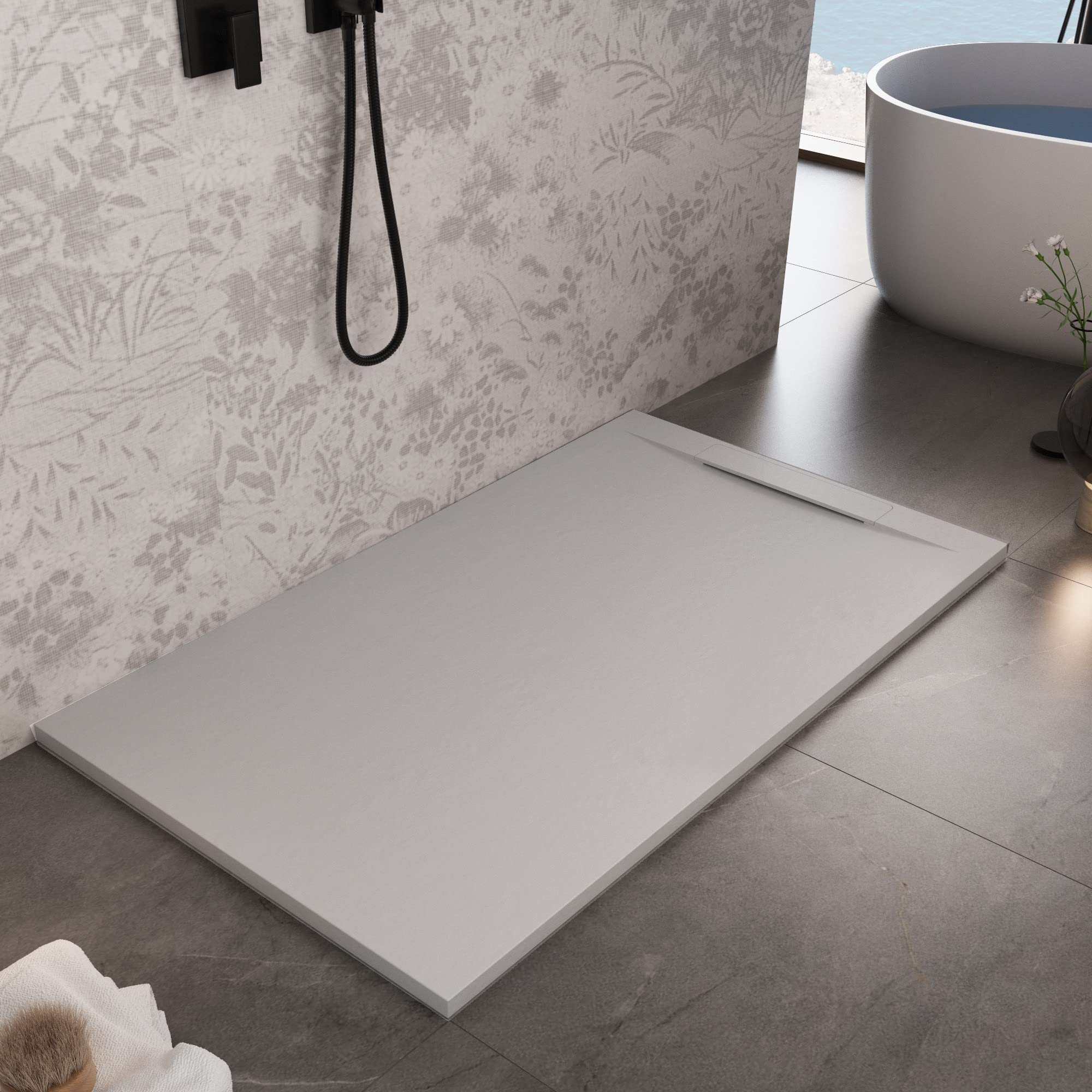Receveur de douche design Vincent gris clair effet pierre, 120 x 90 cm