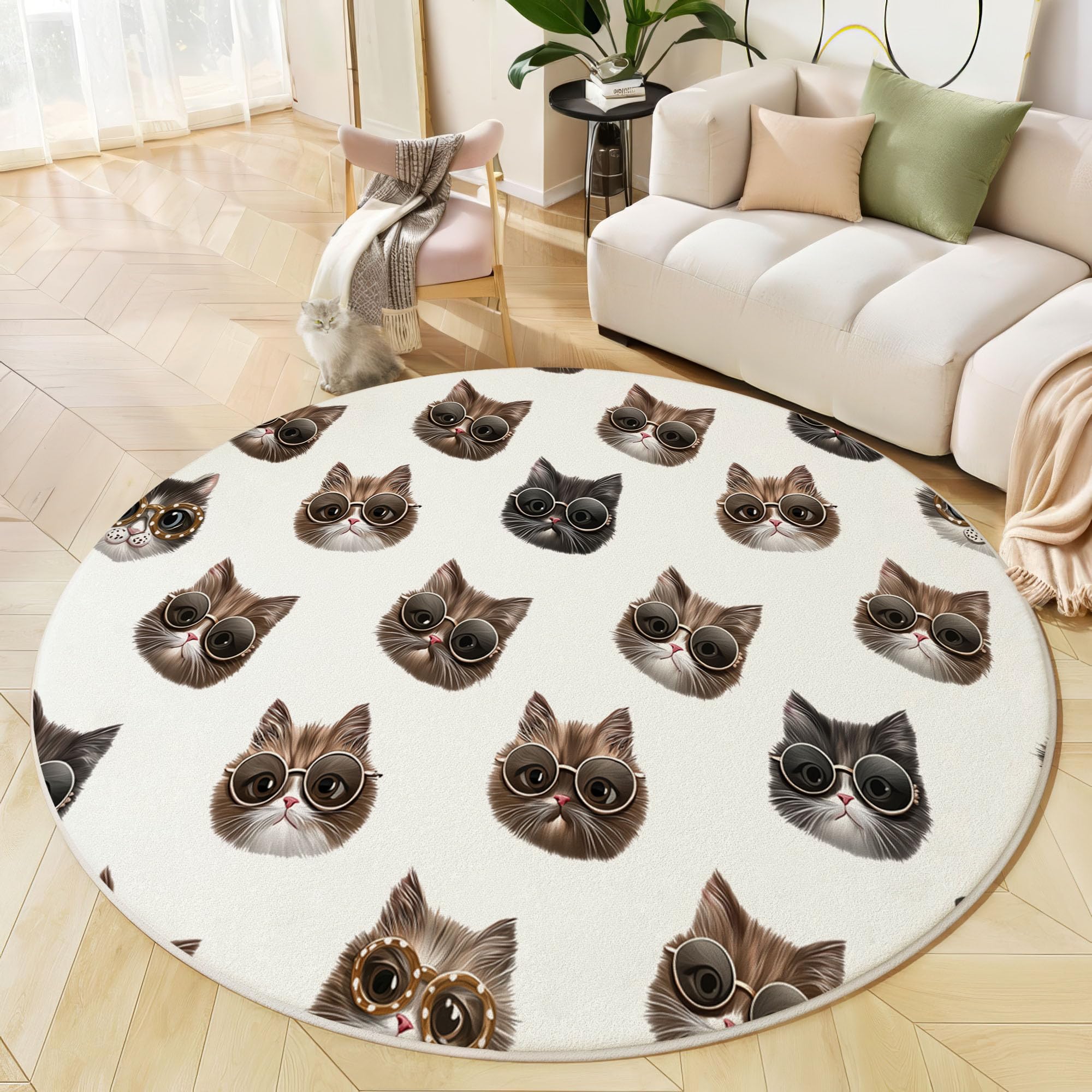Tapis rond chat lavable machine 160cm antidérapant et doux