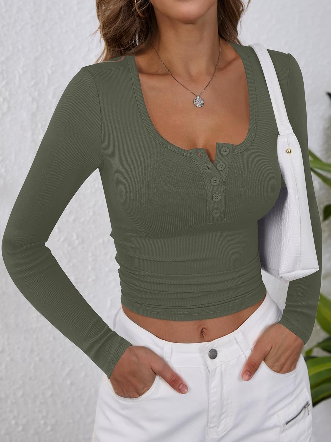 ANRABESS Women's Long Sleeve Henley Tops Ribbed Knit Slim Fitted Trendy T Shirt Basic Tees Layer 2025 Fall Fashion Outfits - Image 2