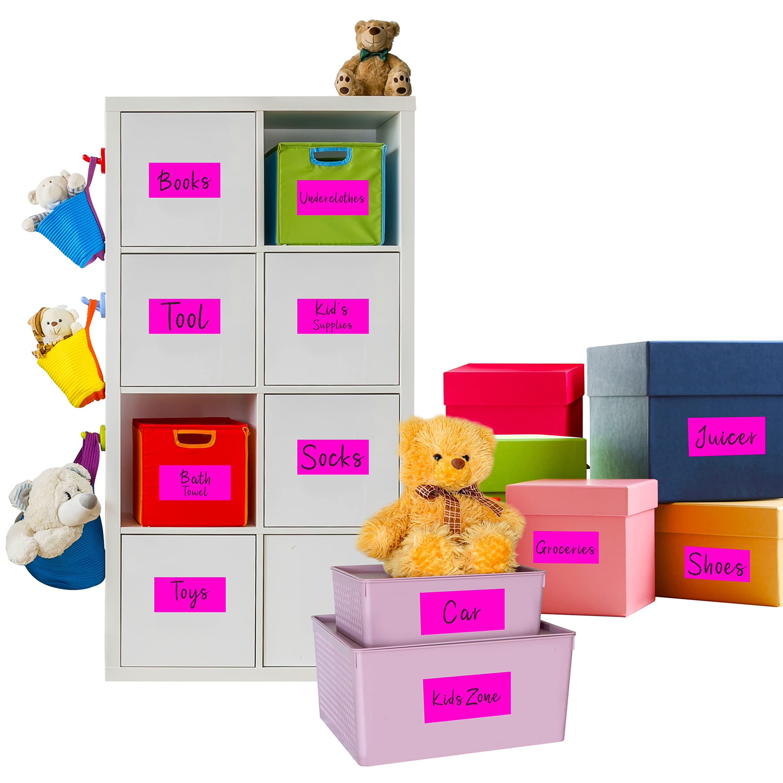120 Removable Customizable Blank Labels, Water/Oil/Tear Resistant, No Residue for Home Organization Projects, Bins, Kitchen Storage Containers, Desk Items(2” x 4”, Fluorescence Pink)