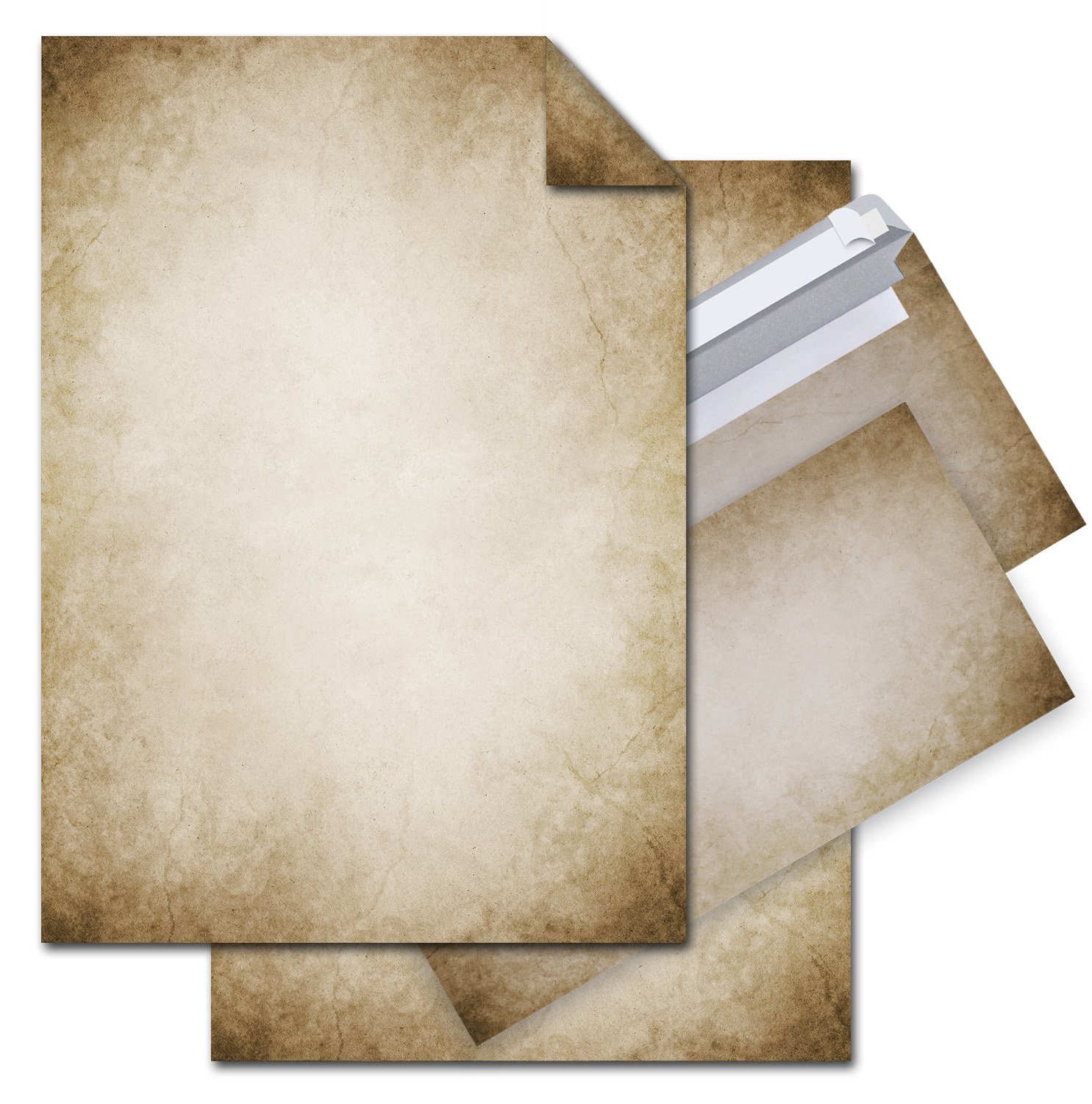 Logbuch-Verlag set 100 fogli da lettere effetto vintage antico stampa su entrambi i lati + 100 buste da lettere d’auguri inviti feste Natale ideale per stampante e scrittura