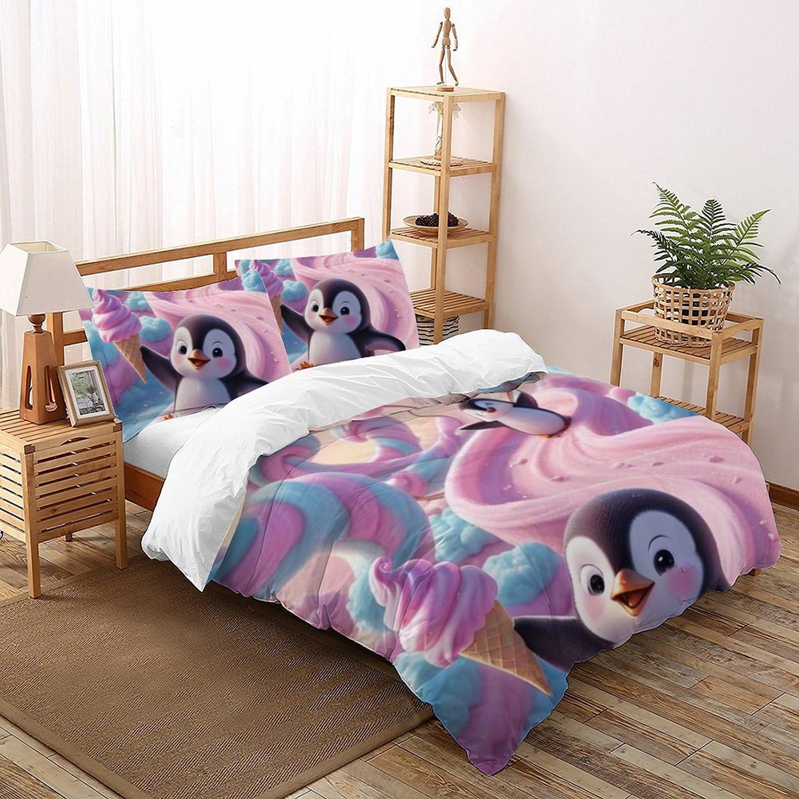 Housse de couette pingouin dessin animé pour décorer la chambre enfant en hiver