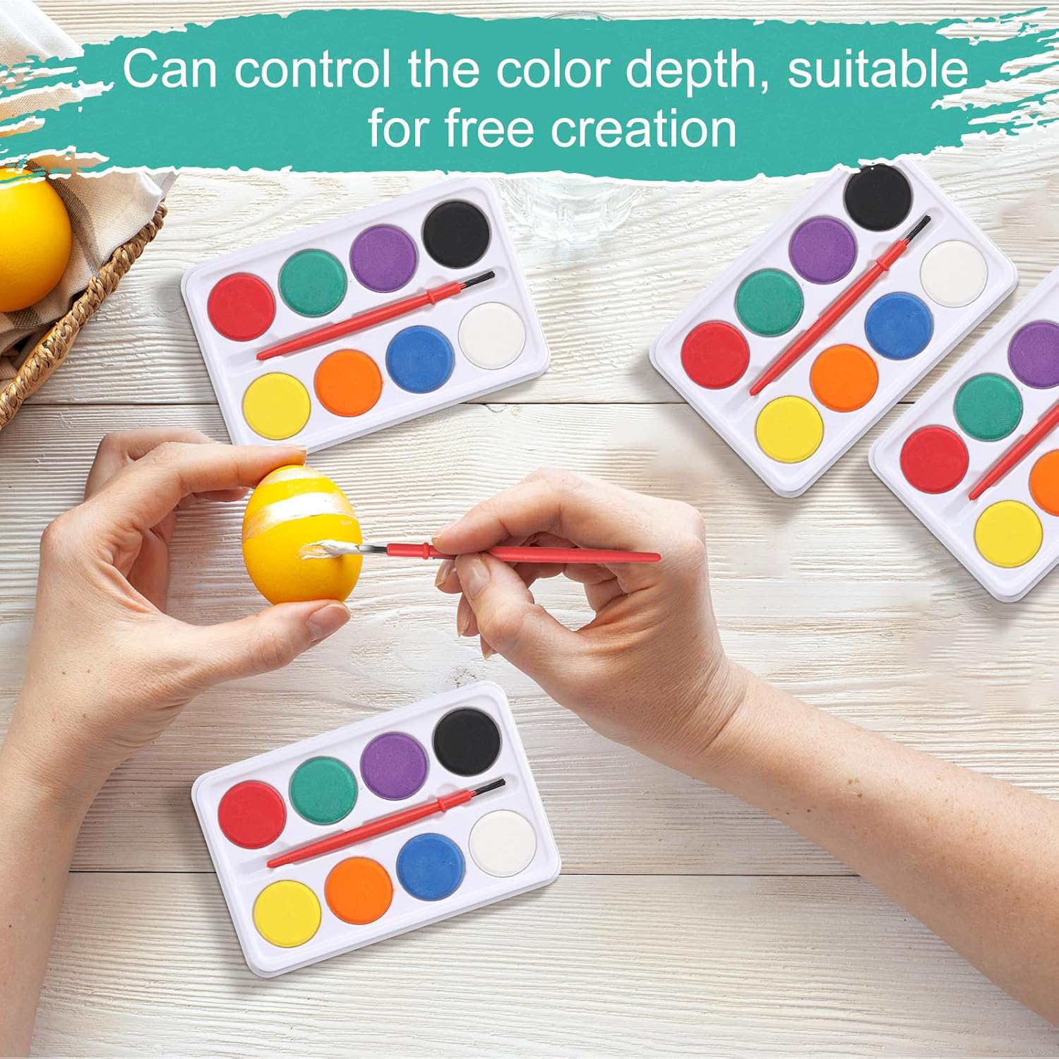 Outus 144 Pcs Watercolor Paint Set Bulk Mini Paint Set Washable Watercolor Palette with Painting Brushes for Art Party Supplies Prizes Stocking Stuffers, 3.3 x 2.6 Inch(8 Colors)