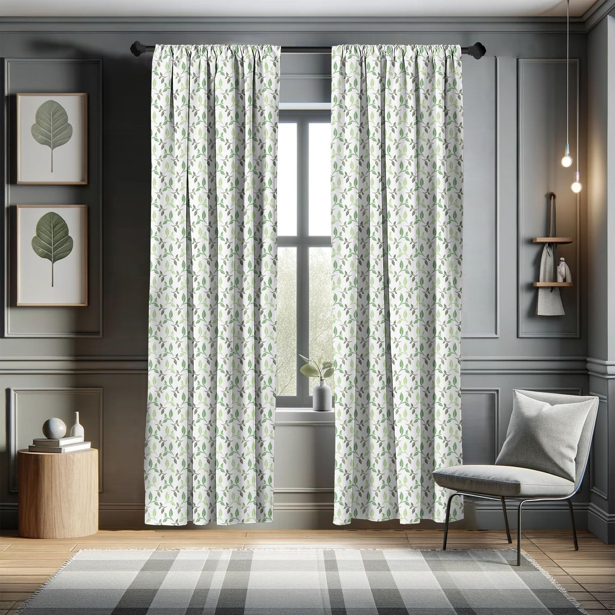 ABAKUHAUS Tenda A Pannello Set 2 Pezzi Con Foglie Di Banana, Cocco E Ananas, Tessuto In Microfibra, 150x175 Cm, Multicolore Per Soggiorno E Camera Da Letto