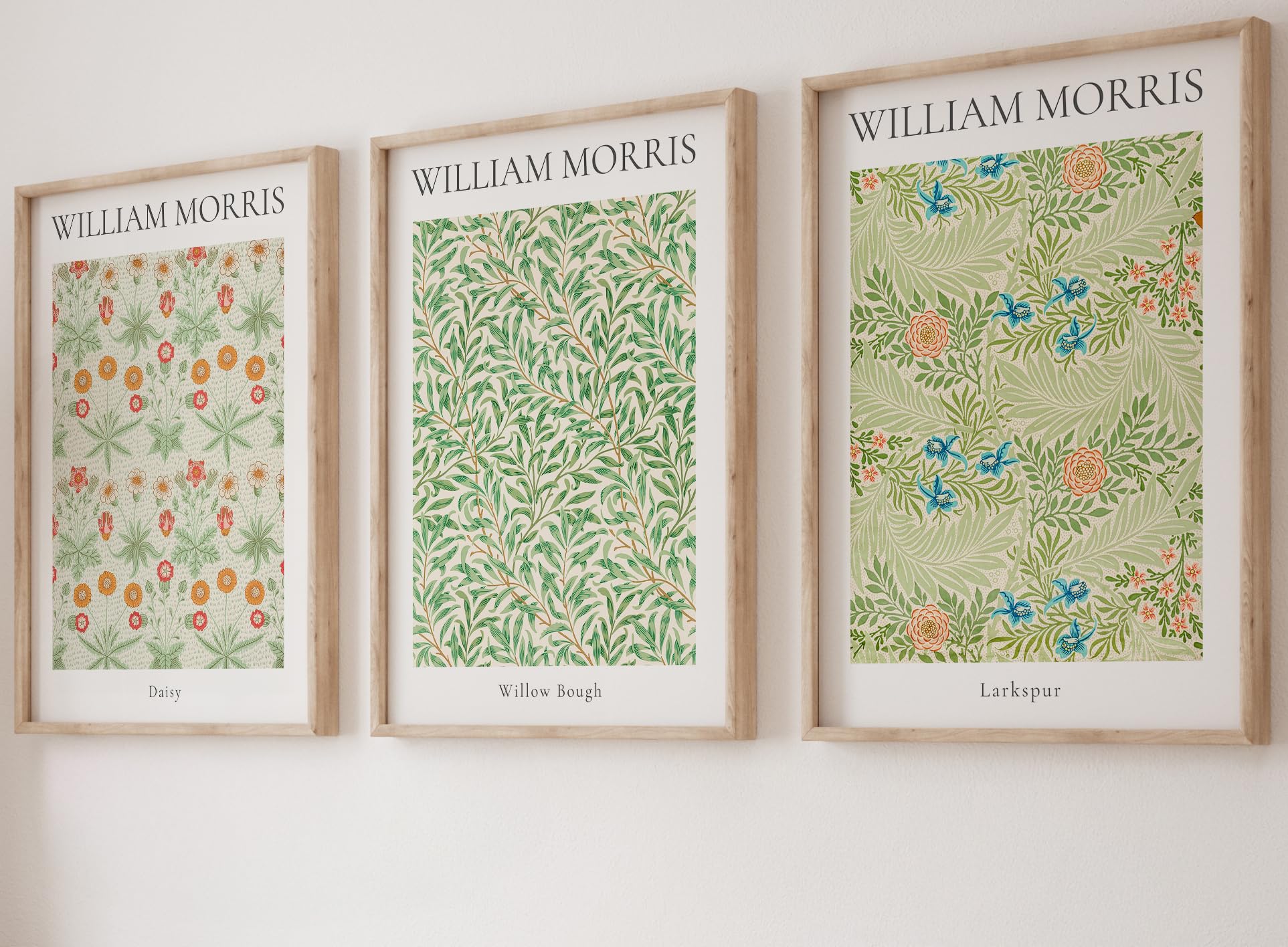 William Morris Set of 3 Unframed Prints, Art Nouveau Home Decor, Vintage Art, Botanical Flower Poster, Digital Art, Daisy Willow Bough Larkspur (A2)