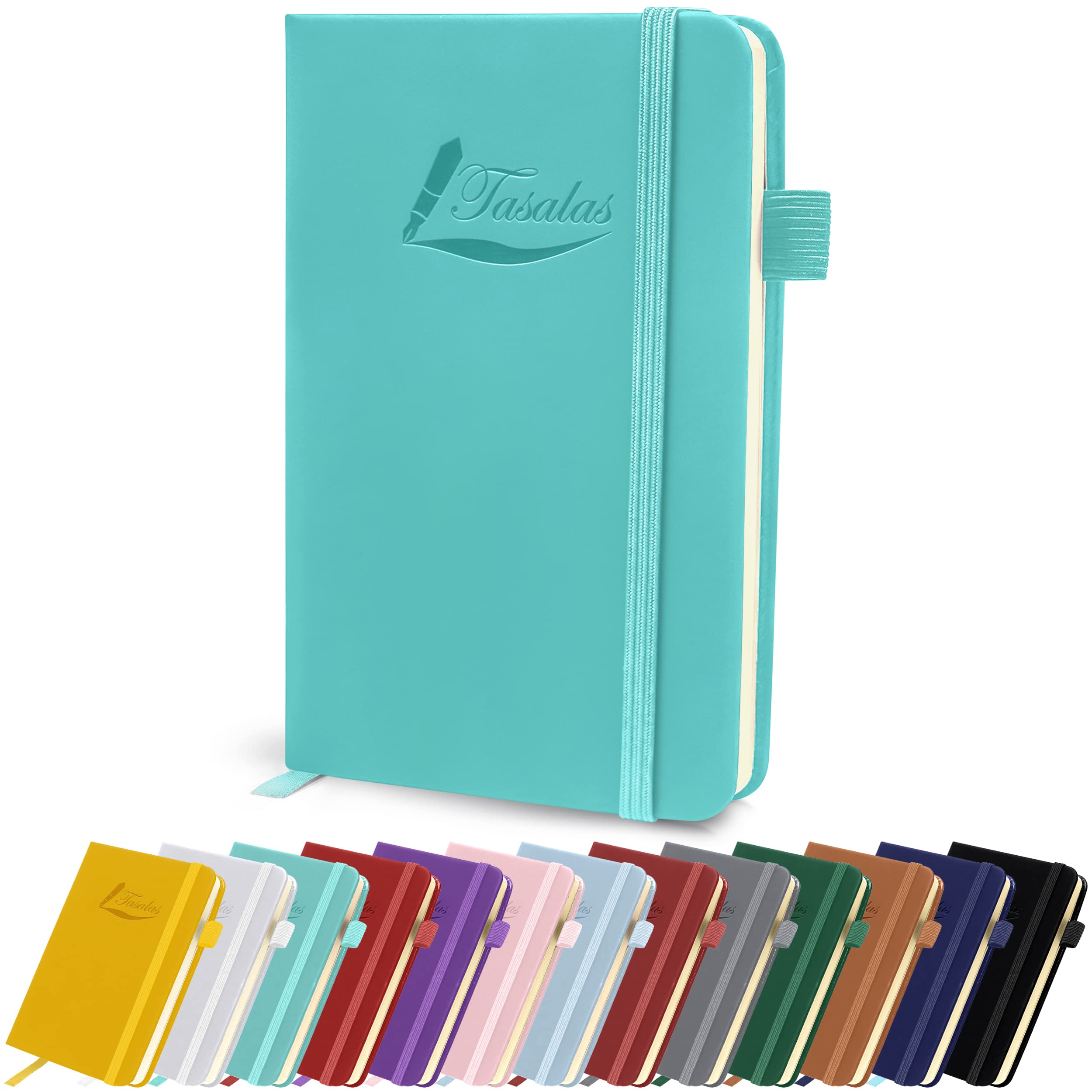 Tasalas Pocket Notebook Portable A6 Notebooks with Inner Pocket and Elastic Band, 80 GSM Lined Paper Notepad