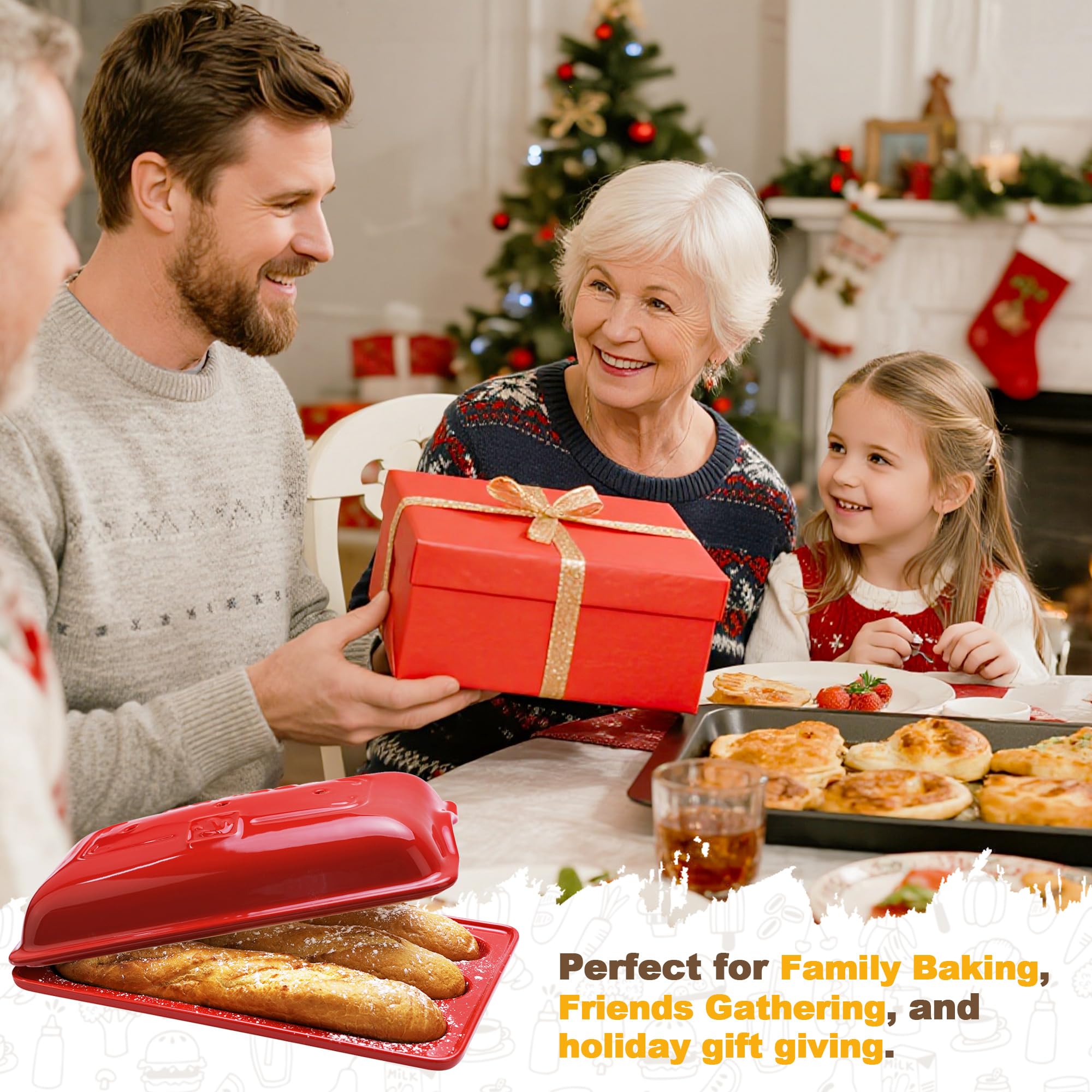 Baguette-Brotpfanne, Premium-Antihaft-Brotbackform, 3 Brote, Baguette-Pfanne mit Deckel, gleichmäßige Erwärmung für Sauerteig, italienisches Brot, perfekt für die Erzeugung knackiger, goldbrauner