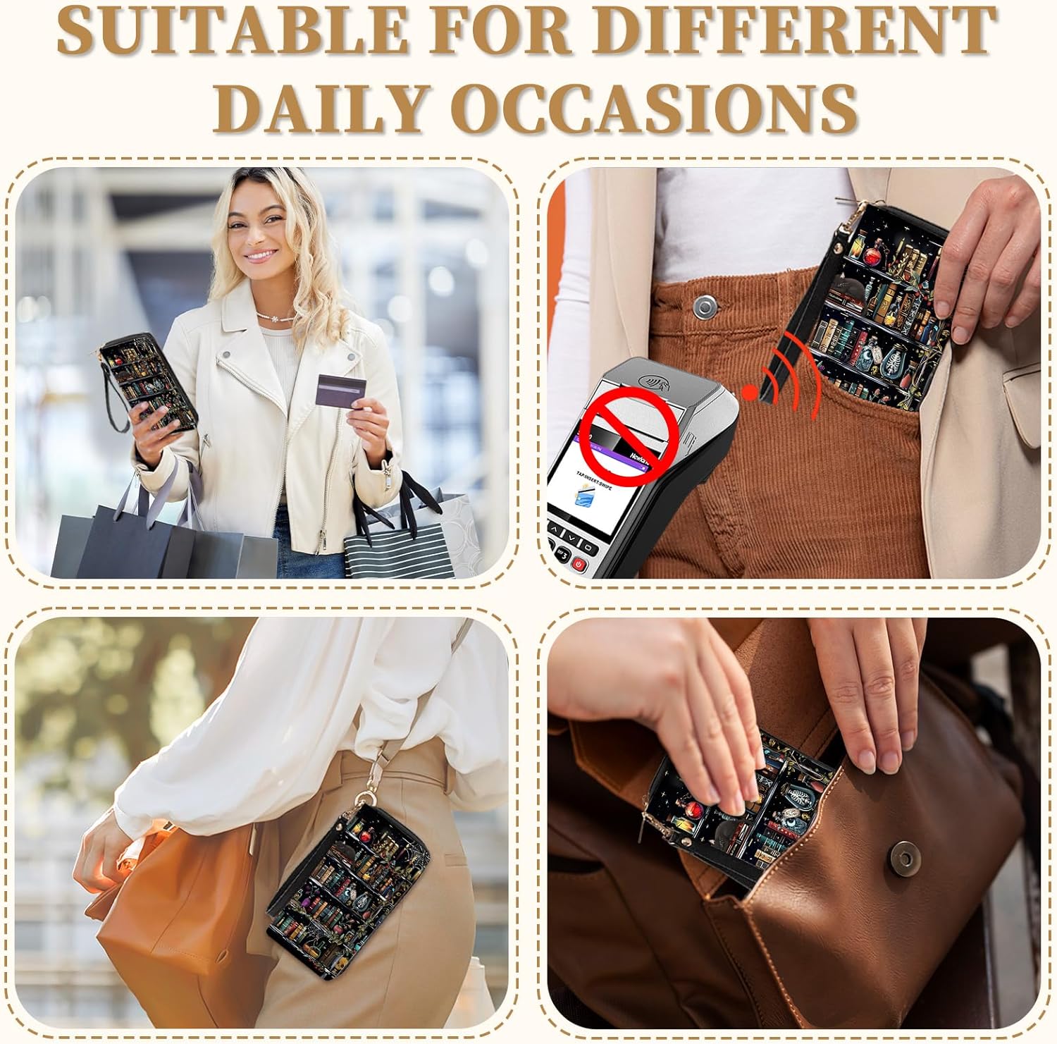 Books Goth Gothic Womens Wallet, Wristlet RFID Blocking Wallets for Women, Ladies Purse with Zip Around Credit Card Holder and 10 Card Slots & ID Window, Travel Large Capacity Women's Clutch Organizer - Image 6