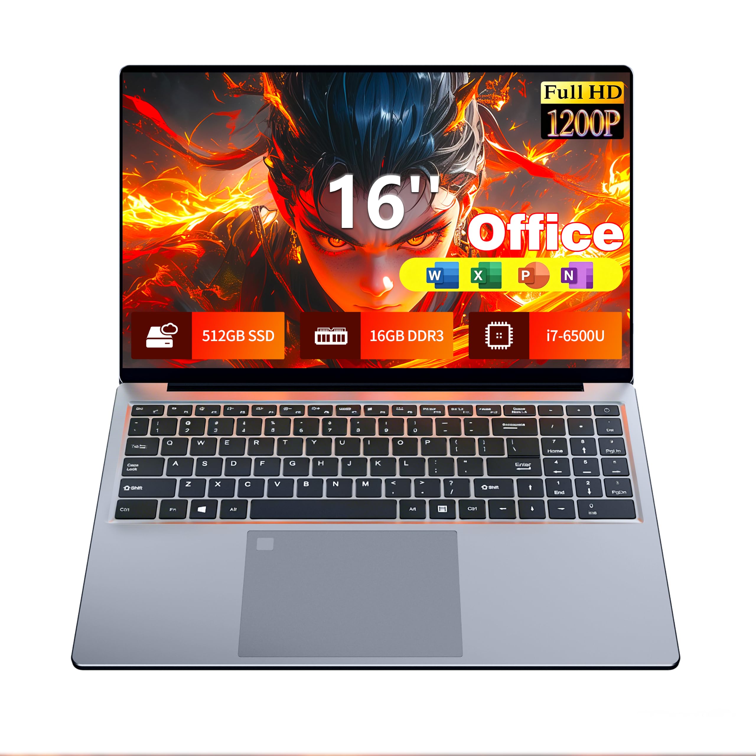 PC Portatile 16 pollici Core i7-6500U CPU, Win 11 Notebook 16GB RAM 512GB SSD, Laptop 1920 x 1200 FHD IPS, Computer portatile con Tastiera Retroilluminata/Tastierino Numerico Tipo-c USB3.0 Mini-HDMI