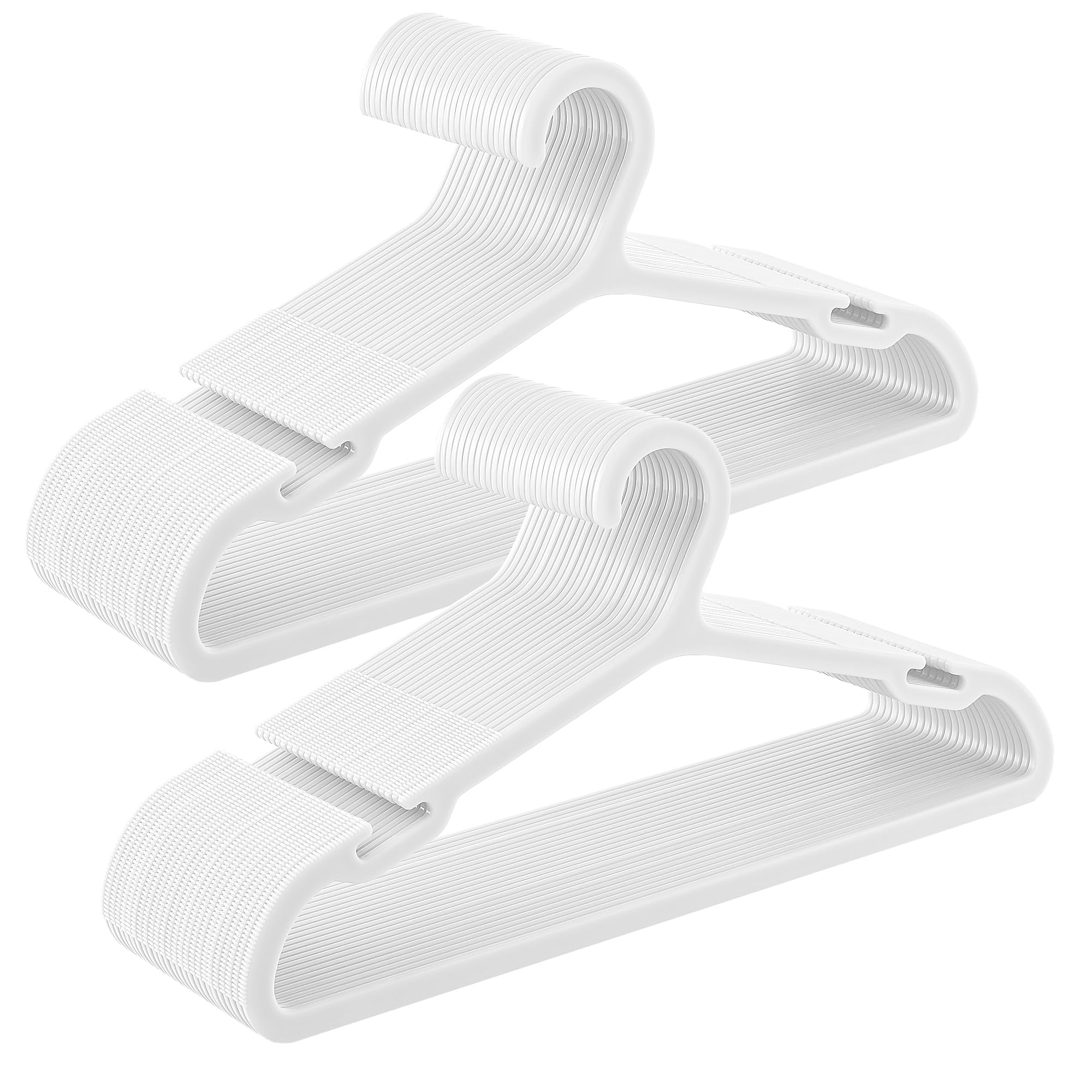 SONGMICS Clothes Hangers, Pack of 50, Plastic Hangers, with Wide Shoulder Notches, Space-Saving Coat Hangers, 16.4 Inches Wide, for Closet, Cloud Whit