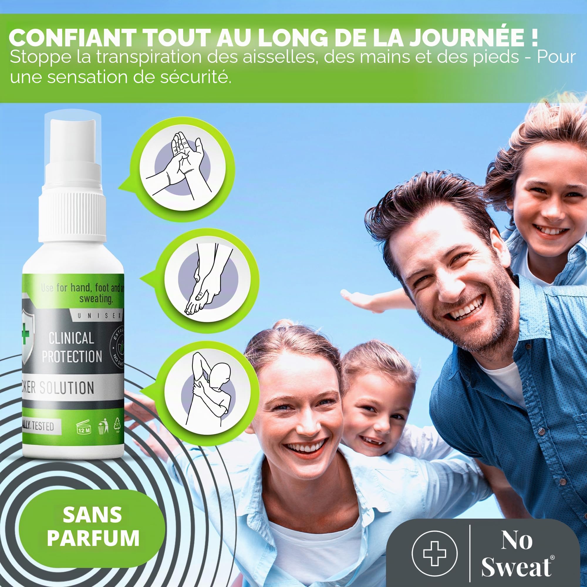 NO SWEAT Force maximale, déodorant puissant Liquide pour le traitement de la transpiration excessive et de l'hyperhidrose, dure jusqu'à 7 jours -50 ml)