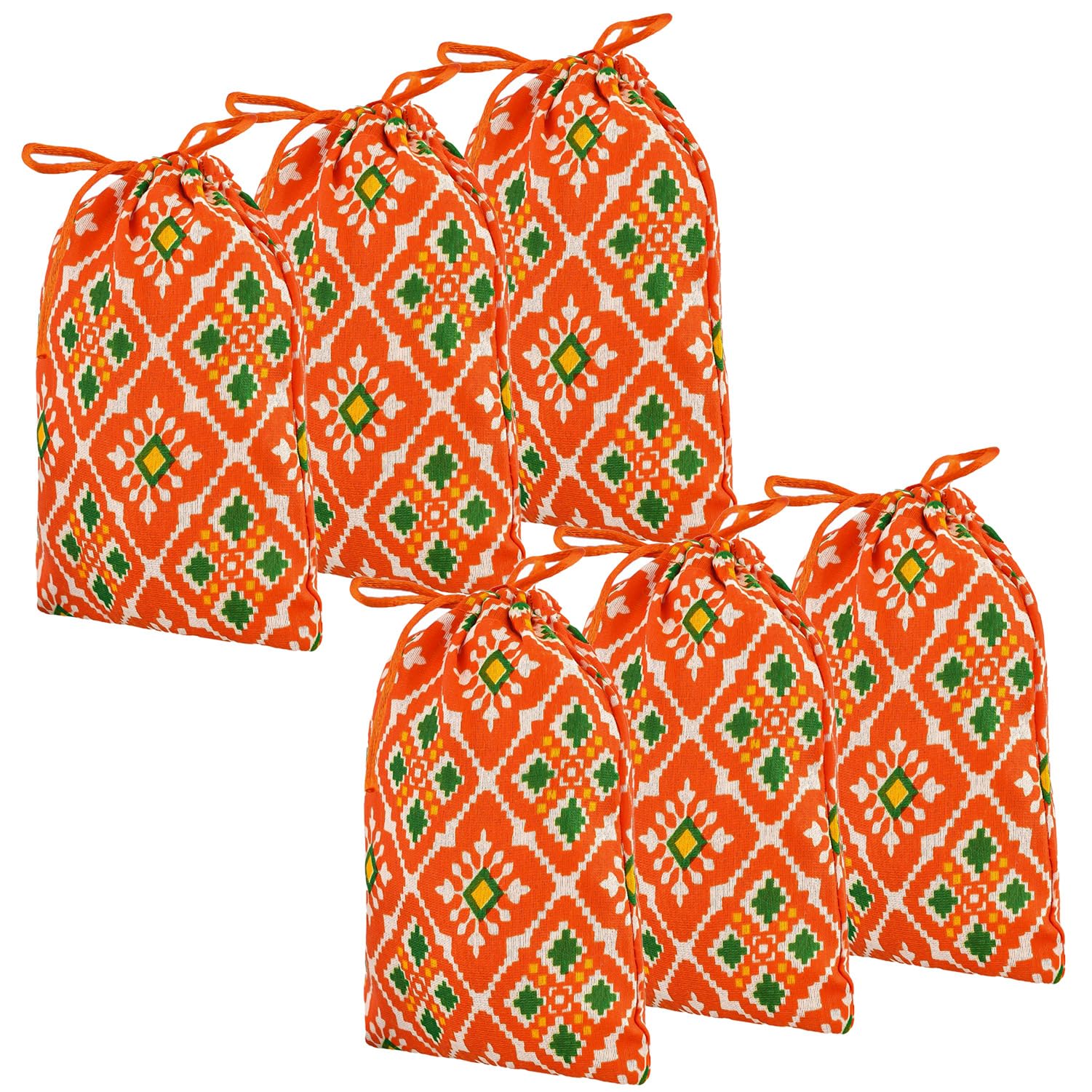kuber industries Potli | Silk Wedding Potli | Drawstring Closure Potli | Wallet Potli | Christmas Gift Potli | Baby Shower Potli | Patola-Print Potli | Small | 5x7 Inch | Pack of 6 | Orange-picture-41
