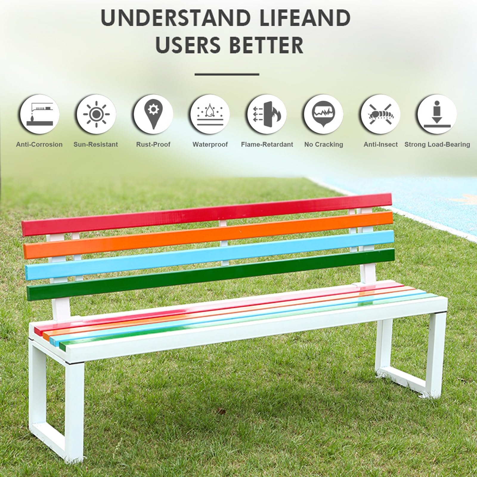 Panca da Esterno, Panchina da Giardino con Schienale per 2-3 Adulti, Panchina da Esterno Resistente alle Intemperie, per Giardino, Patio, Veranda(White,120cm/47in)