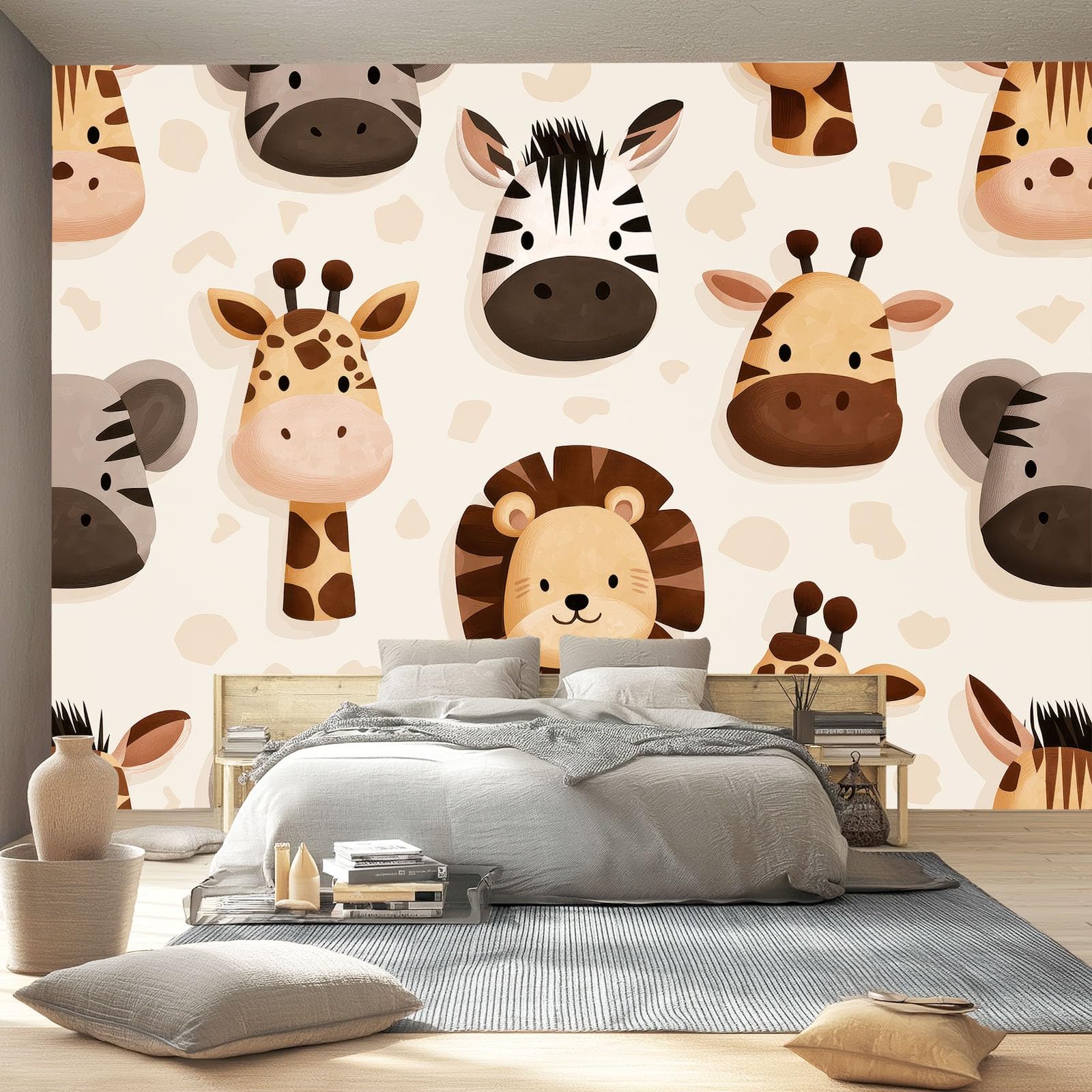 Fototapeta 3D Kreskówka Zwierzęta Żyrafy Lwy Wzór - Brązowy Pomarańczowy Nowoczesna Dekoracyjna Tapeta Ścienna Fototapeta 400 x 280 cm Wystrój Domu