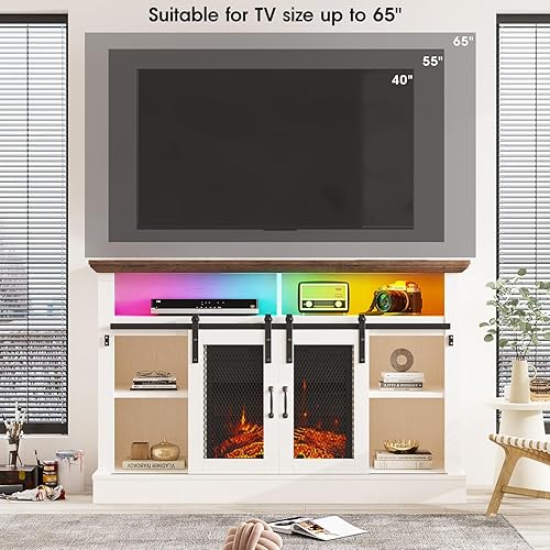 Miniatura 6 de Soporte de TV con chimenea para televisores de hasta 65 pulgadas, centro de entretenimiento de granja con chimenea de 23 pulgadas y luces LED, mesa