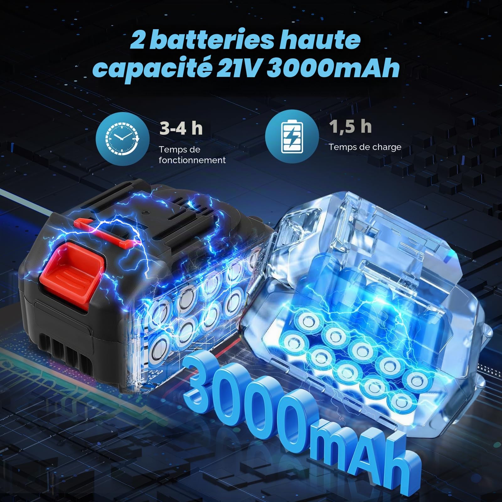 Élagueuse sur perche sans fil 2-en-1 | Perche télescopique de 2,3 m | Écran LCD | 2 batteries 21 V 3,0 Ah | Diamètre de coupe de 40 mm | Compatible Makita | Élagueuse sans fil (2 IN 1)