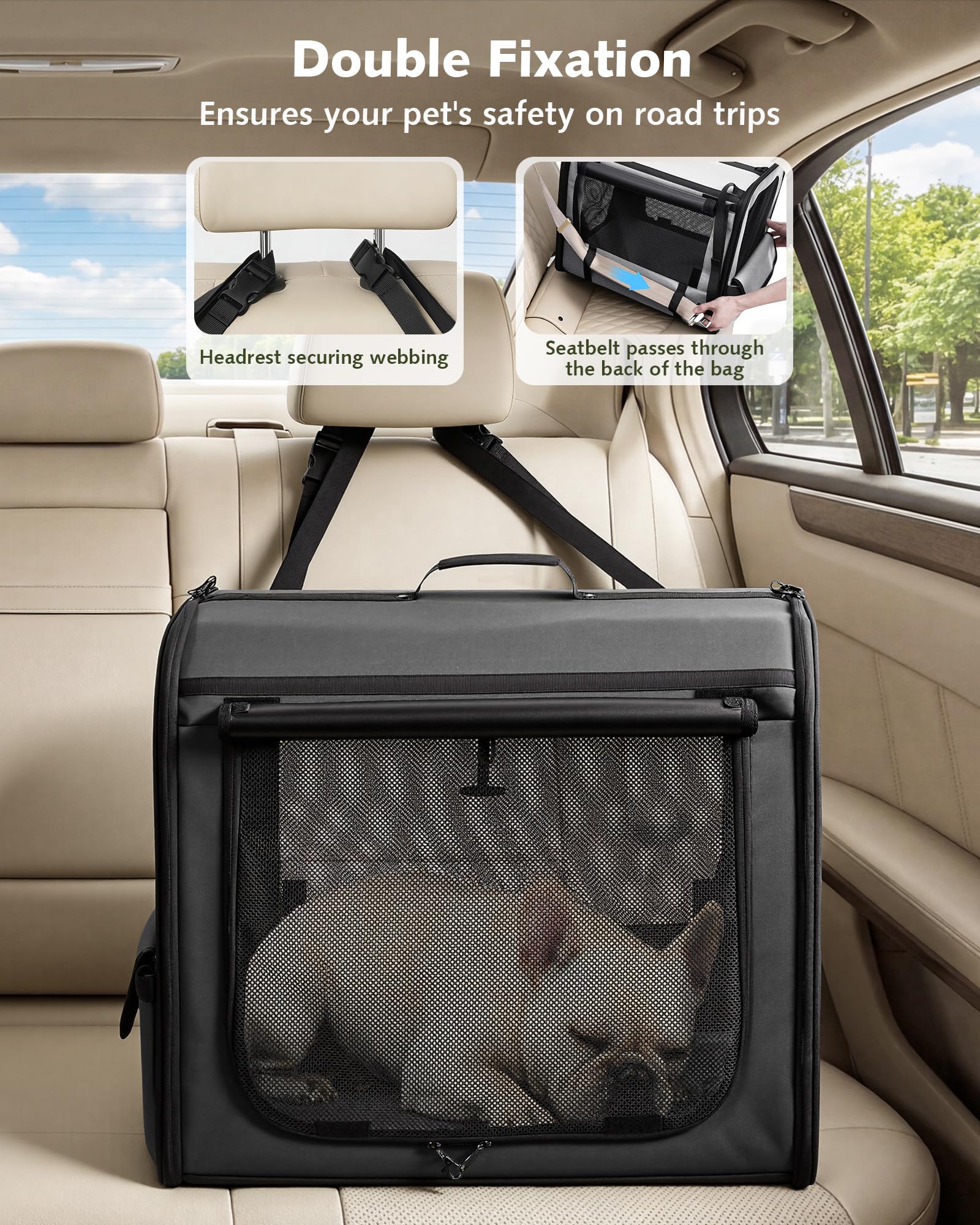 Pecute Transportin Gato Perro Plegable Jaula para Gatos Perros Casa de Gatos Perros con Cerradura y Correa de Seguridad Ajustable, Apto para Coches, Tiendas de Campaña para Mascotas, Gris Oscuro