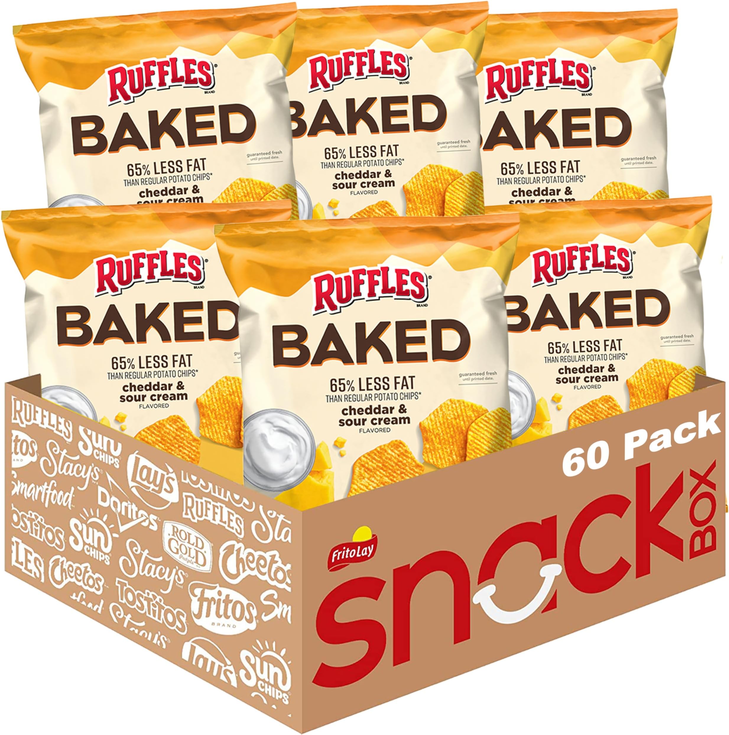 Baked, Ruffles Cheddar & Sour Cream, 0.8 Ounce (Pack of 60)