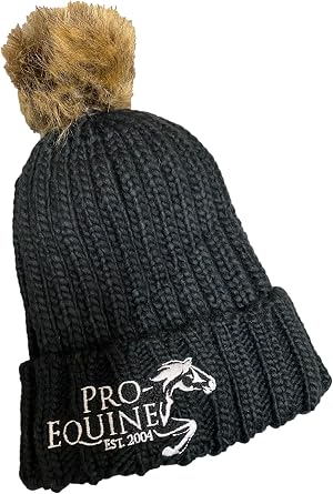 Pro-Equine  rme K l k Bere  apka, Kal n  rg  K l k Bere  apka - Siyah, S cak Termal  apka Suni K rkl  Ponpon, Binicilik ve D  Mekan Giyim i in Yumu ak Esnek Kesim