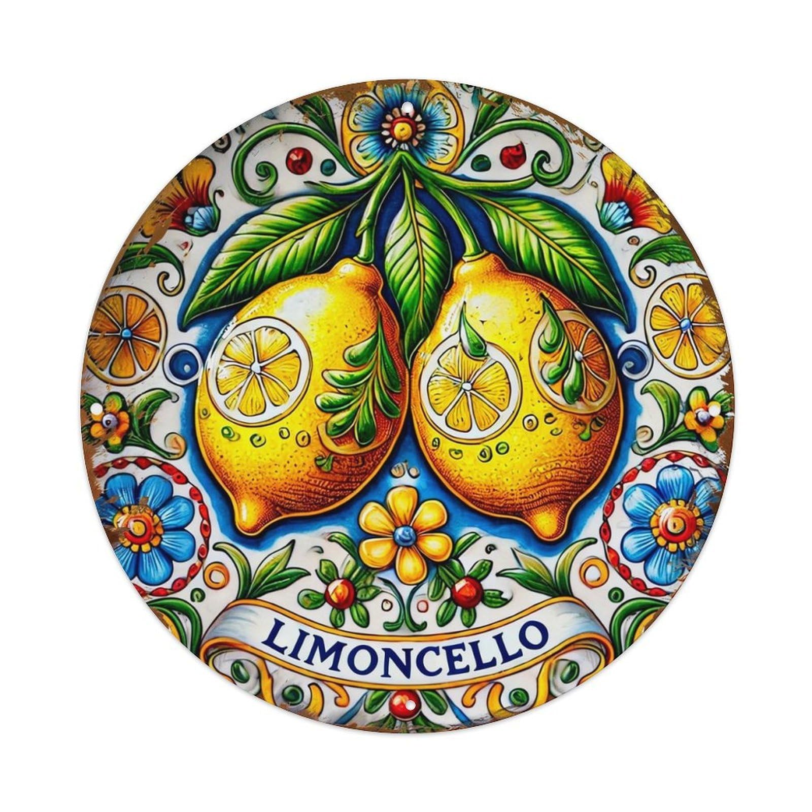 Lemon Floral Pattern Artistic Design Tin Sign Metal Poster Vintage Metal Signs for Home Man Cave Bar Cafe Kitchen laundry room Wall Decorations Gift 8x8Inch