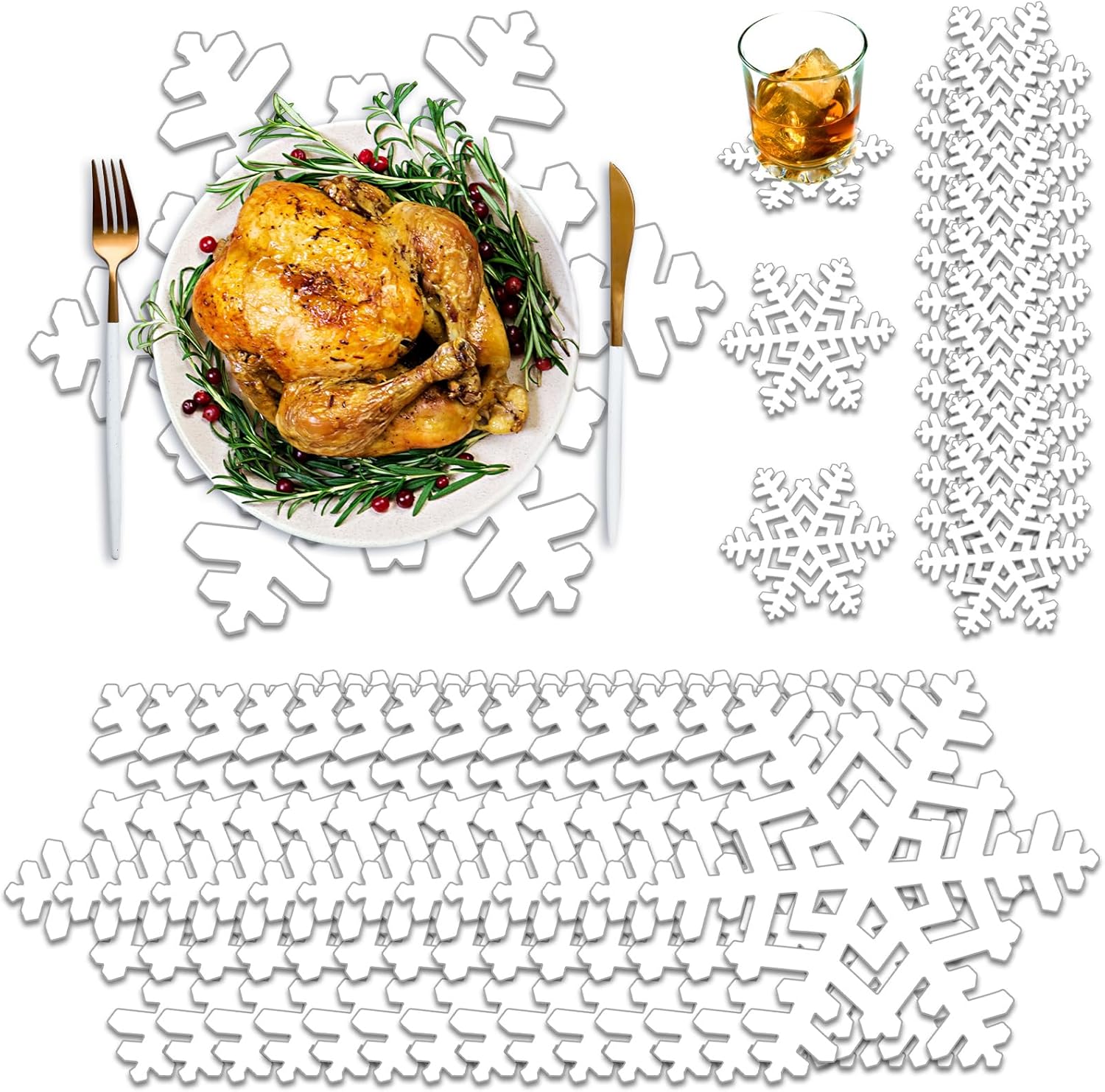 Suttmin 200 Pcs Disposable Holiday Snowflake Paper Place