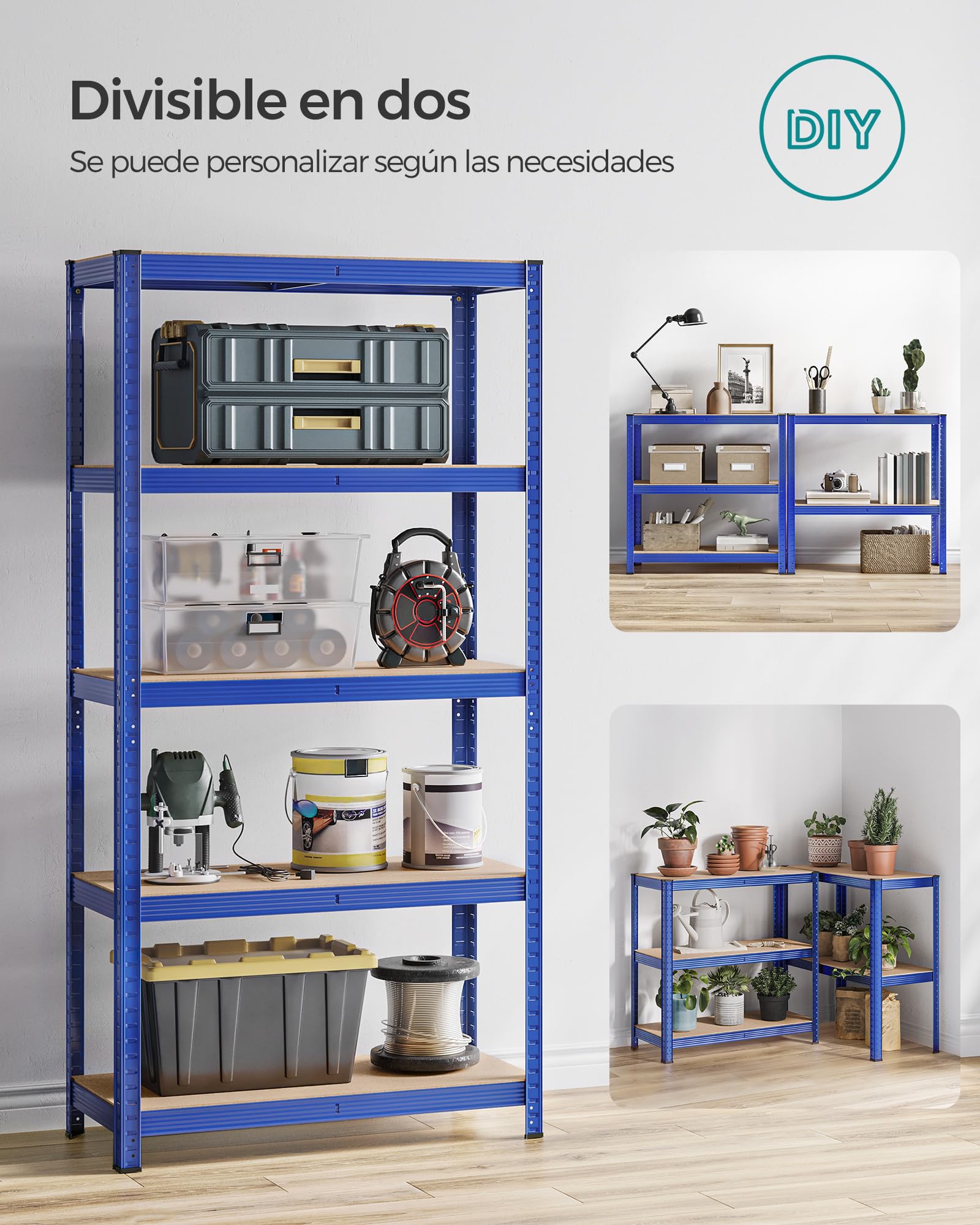 SONGMICS Estantería Pesada de 5 Niveles, Estantería de Acero, Montaje Rápido, Garaje, Almacén, Trastero, Carga de 875 kg, 40 x 90 x 180 cm, Azul GLR040Q01