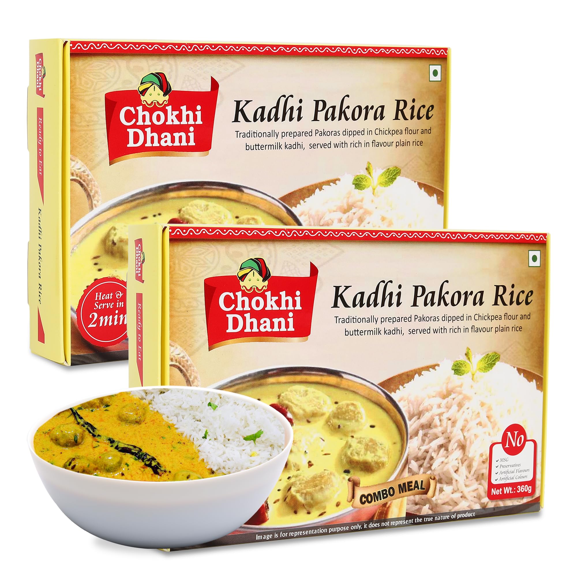Chokhi Dhani Ready to Eat Kadhi Pakora Rice, Just Heat & Eat, Microwavable, (Pack of 2, 360g Each)