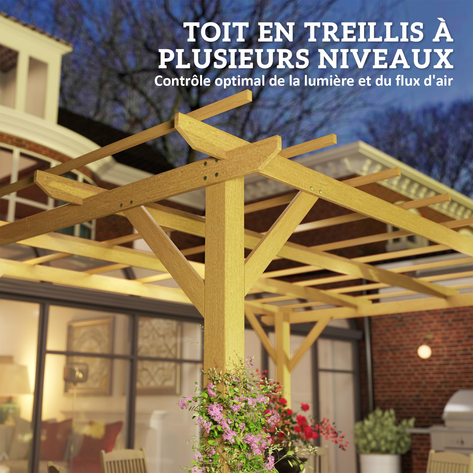 Outsunny Pergola Jardin Exterieur 3 x 4 m Pergola en Bois Naturel