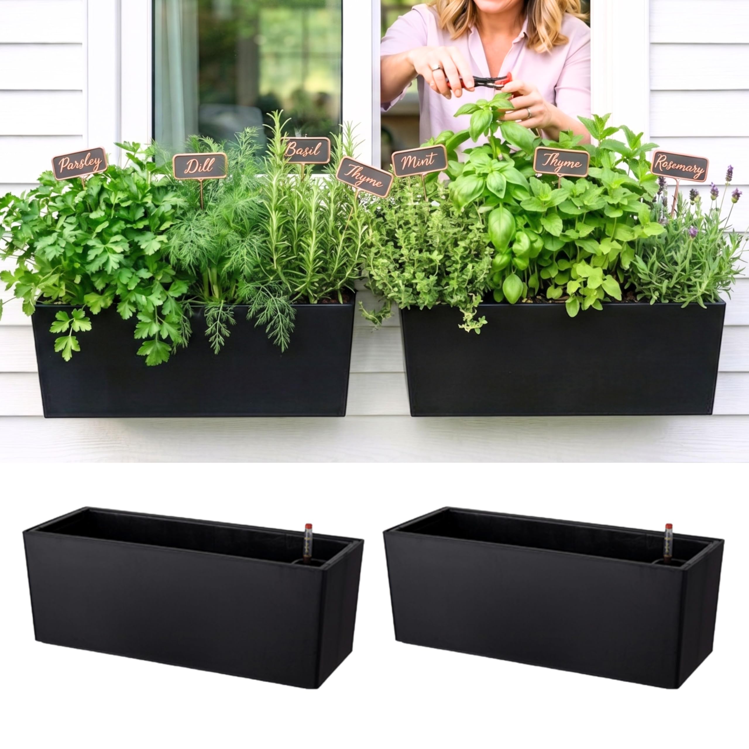 LaLaGreen Wand-Pflanzgefäße für den Innenbereich, 2 Stück, 50,8 cm, schwarz, selbstbewässernd, rechteckig, für den Außenbereich, mit Halterung,