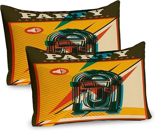Miniatura 37 de Jukebox almohada Sham by ambesonne, impresión digital Retro. Fiesta temática de Old Antique Música Radio Set, tamaño estándar Impreso Funda de