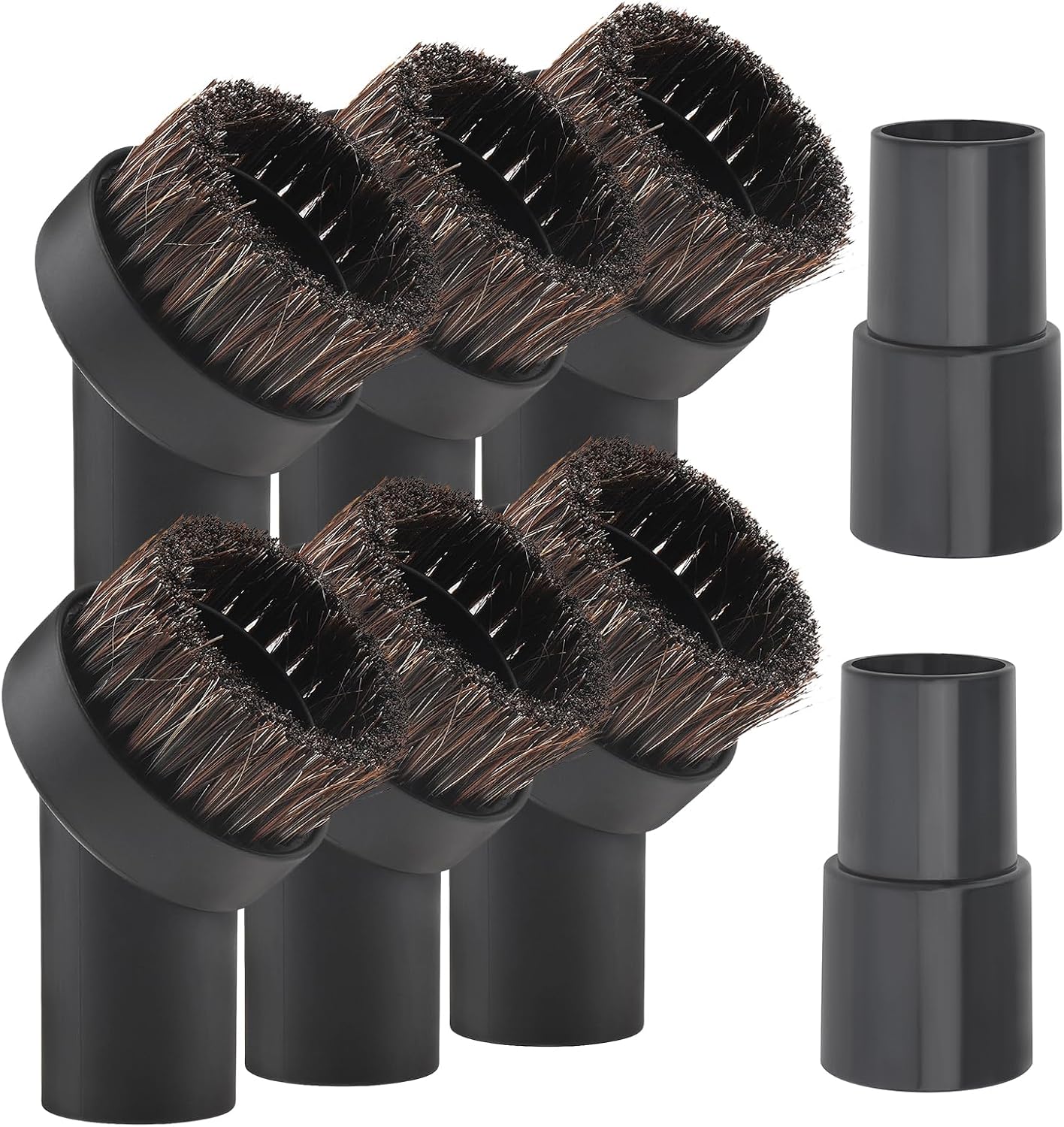 6 Pcs Vacuum Brush Horse Hair Vacuum Attachment Round Dust Brush with Universal Connector, 1.25 Inch Brush Replacement with 1.25 to 1.37 Inch Vacuum Hose Adapter Tool for Standard Hose