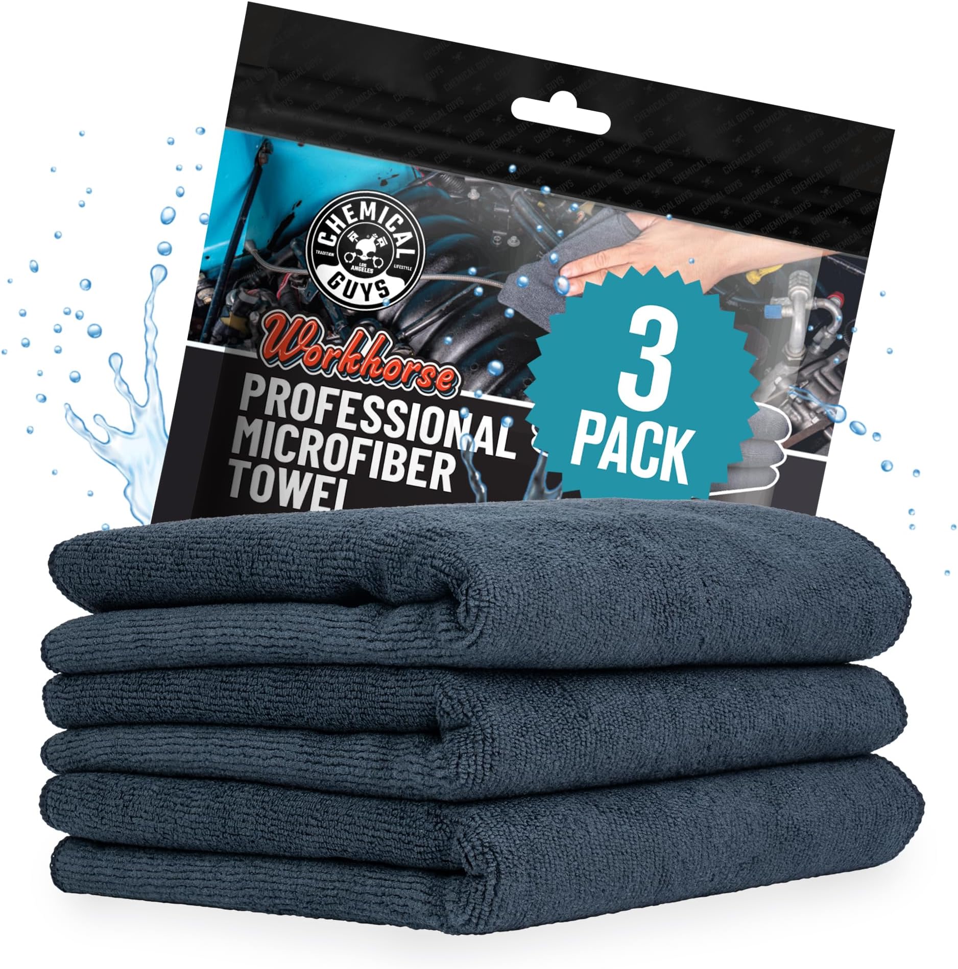 Workhorse Professional Grade Microfiber Towels for Cars - Black 16x16 Inch Microfiber Cleaning Cloths for Home & Pet Drying, Soft & Scratch-Free, Washing, Drying & Cleaning, 3 Pack