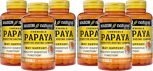 MASON NATURAL Complejo de enzimas digestivas de papaya - Función digestiva saludable, promueve la absorción de nutrientes, sabor a melocotón, 100