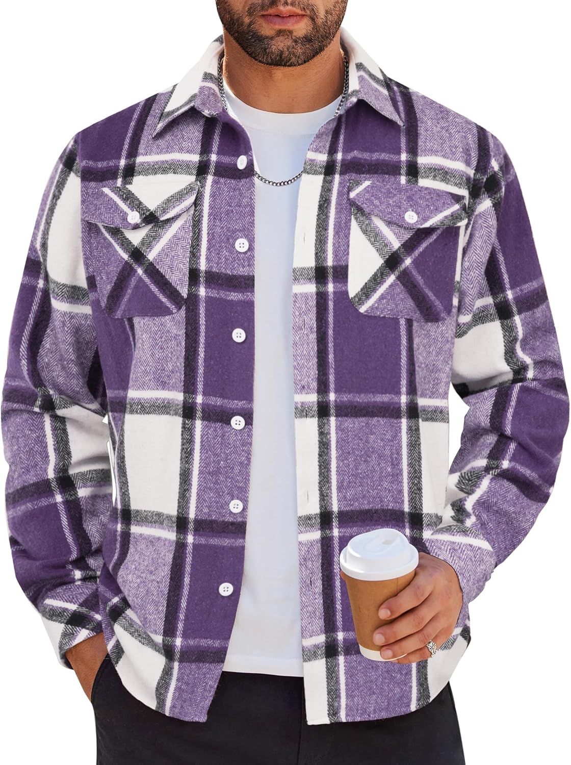 COOFANDY Men Flannel Shirt Casual Button Down Shirt Jacket Long Sleeve Plaid Shirts with Pockets