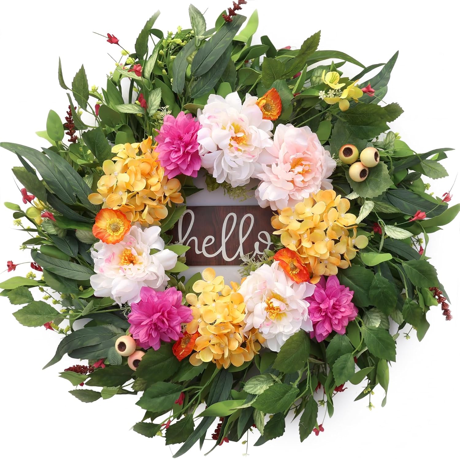 24" Wreaths for Front Door with Hydrangea Dahlia Phalaenopsis Spring&Summer Artificial Flowers for Outdoor Wedding Party Front Door Porch Yard Patio Window Box Home Decor