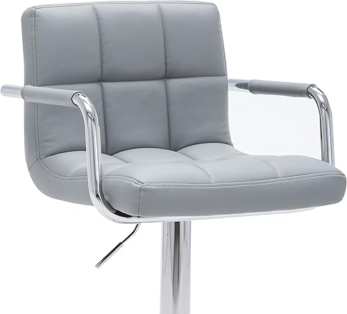 Miniatura 15 de AC Pacific Taburete de bar giratorio ajustable contemporáneo con cojín y reposabrazos, 24-33 pulgadas, color blanco Blanco,Blanco (Daisy