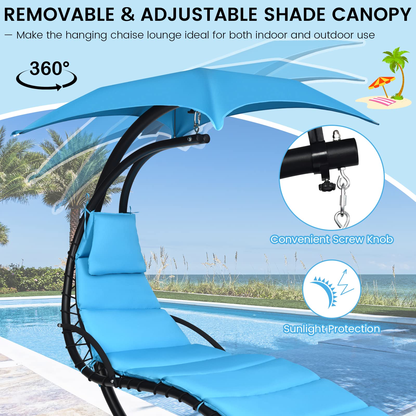 Hanging Chaise Lounge Floating Lawn Chair Papasan Chair Gymax