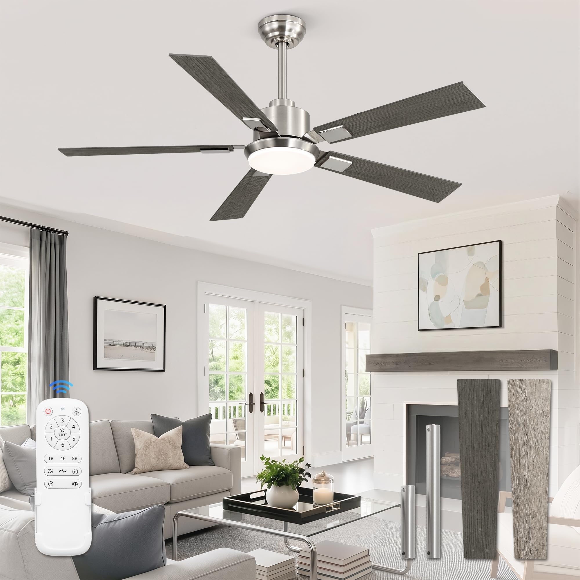 Photo 1 of ZMISHIBO 52” Modern Ceiling Fan with Light, Remote Control, Brushed Nickel