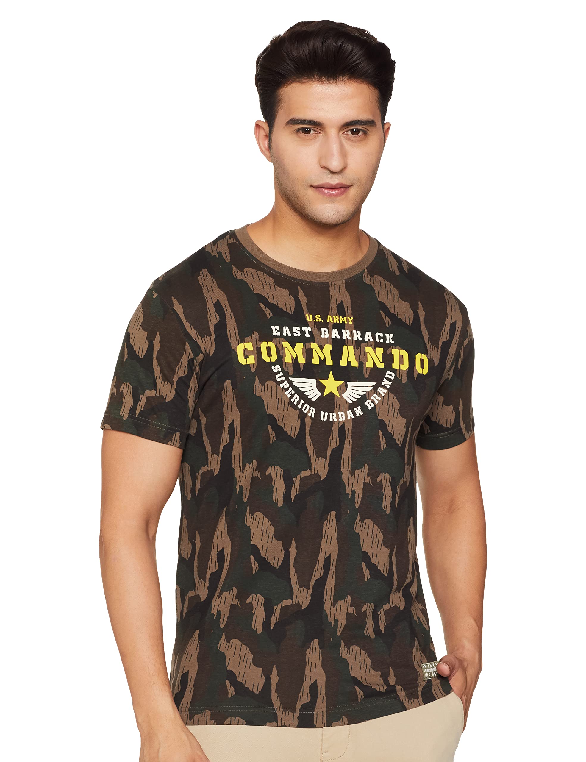 Max Men's Camouflage Print Crew Neck Slim Fit T-Shirt
