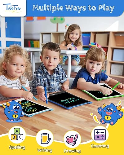Miniatura 2 de TEKFUN Juguetes para niños, 2 tabletas LCD de escritura para niños, tablero de dibujo borrable reutilizable para niños con lápiz óptico antipérdida,