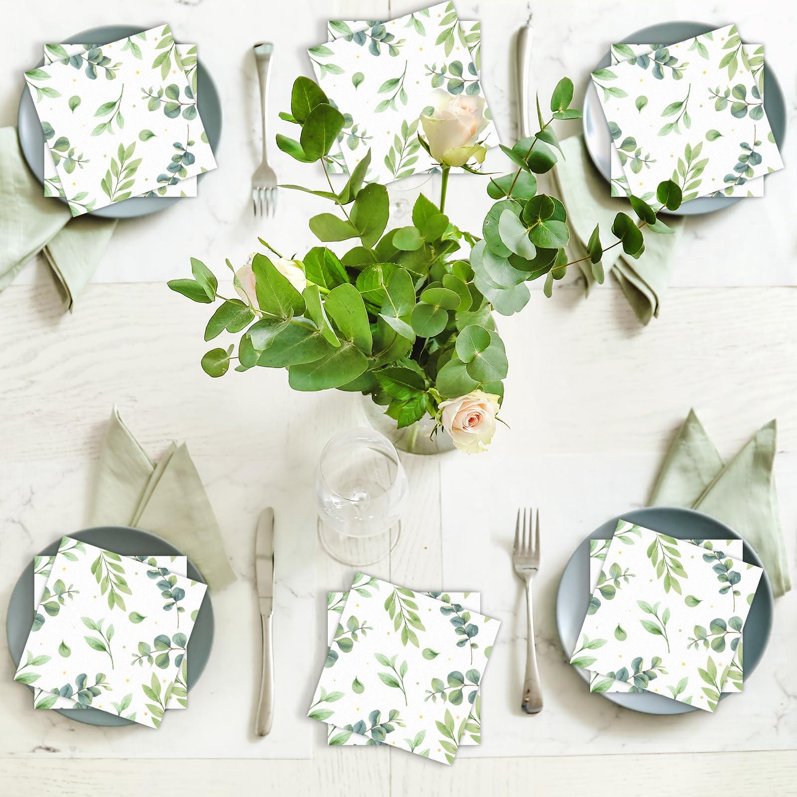 200 Stück Eukalyptus Papierservietten – Aquarell Design Mit Sukkulenten | Perfekt Für Hochzeit, Geburtstag & Party