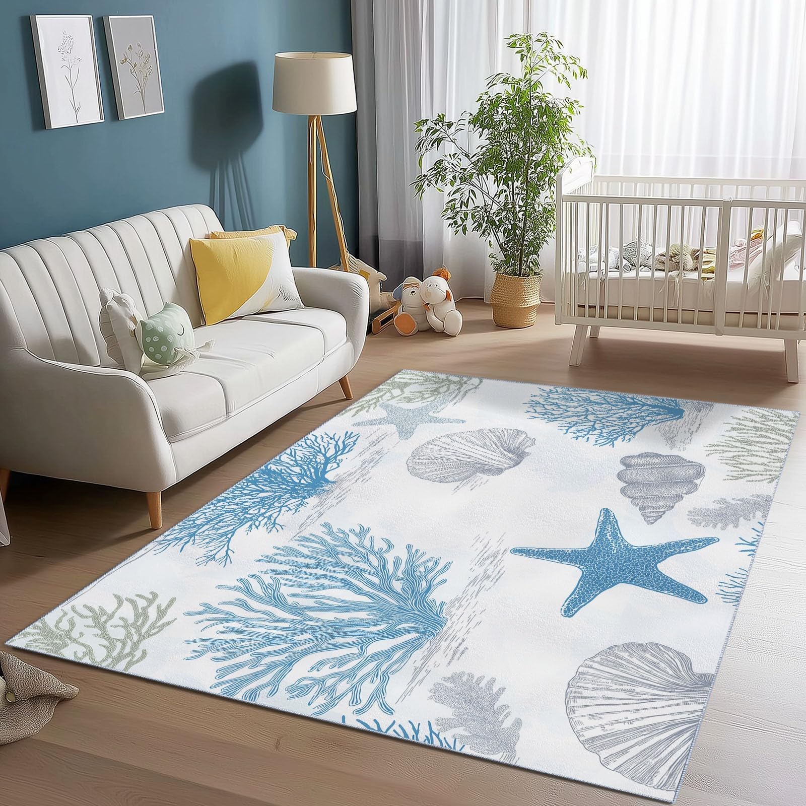 Tapis nautique grand salon lavable style bord de mer pour une ambiance de vacances à la maison
